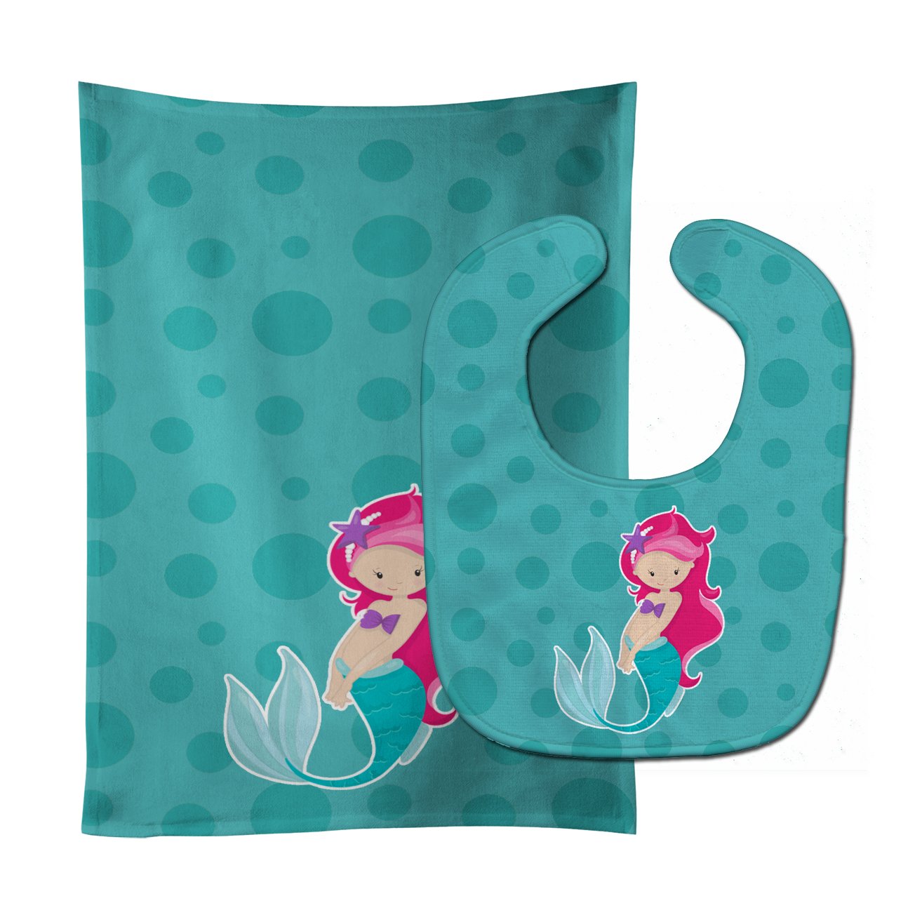 Beach Mermaid Pink Hair Baby Bib & Burp Cloth Easy-Clean Baby Bib Baby Feeding Accessory Baby Mealtime Essential