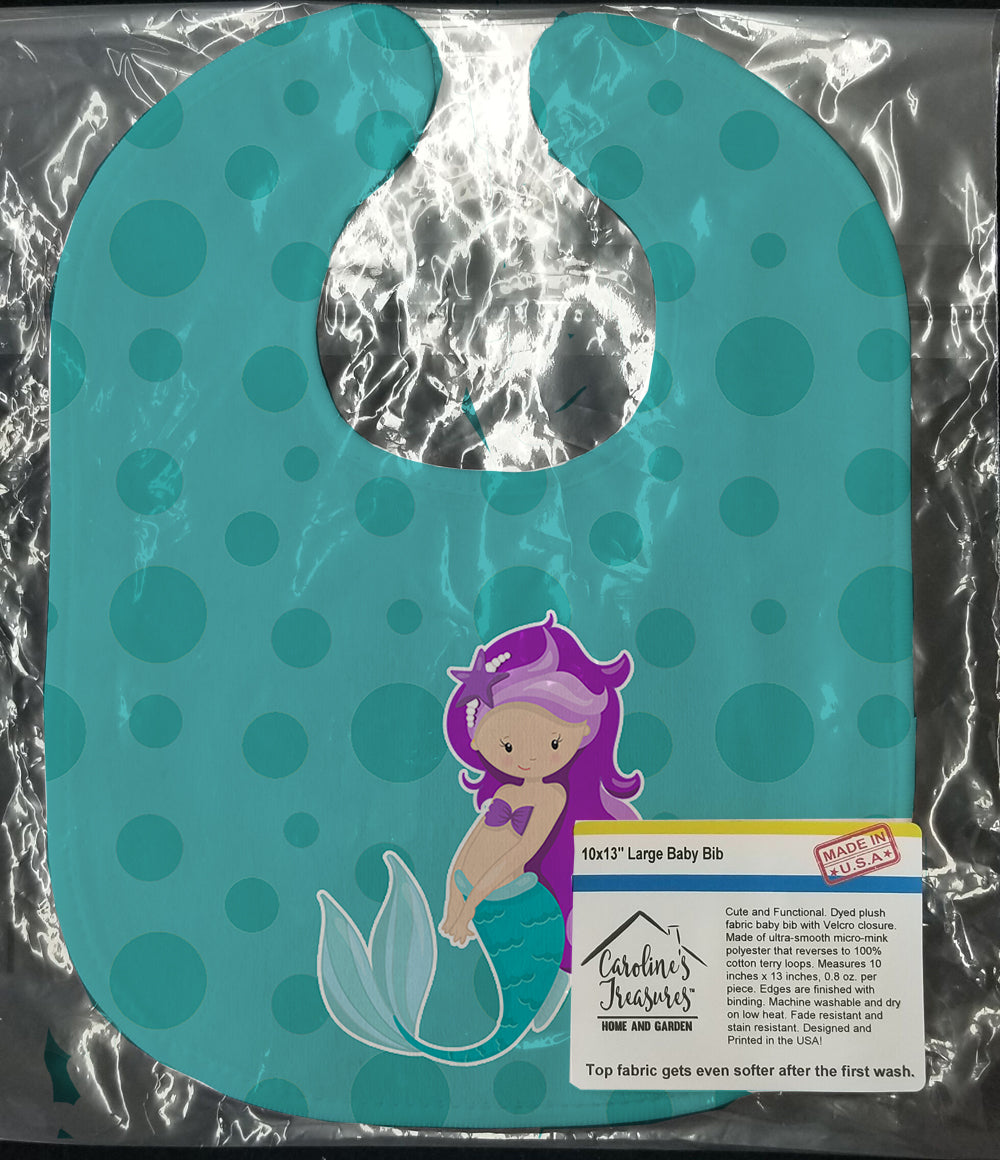Beach Mermaid Purple Hair Baby Bib Easy-Clean Baby Bib Baby Feeding Accessory Baby Mealtime Essential, 10 x 13, Multicolor