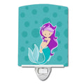 Beach Mermaid Purple Hair Ceramic Night Light Compact, UL-Certified, Ideal for Bedroom, Bathroom, Nursery, Hallway, Kitchen, 6x4x3, Multicolor