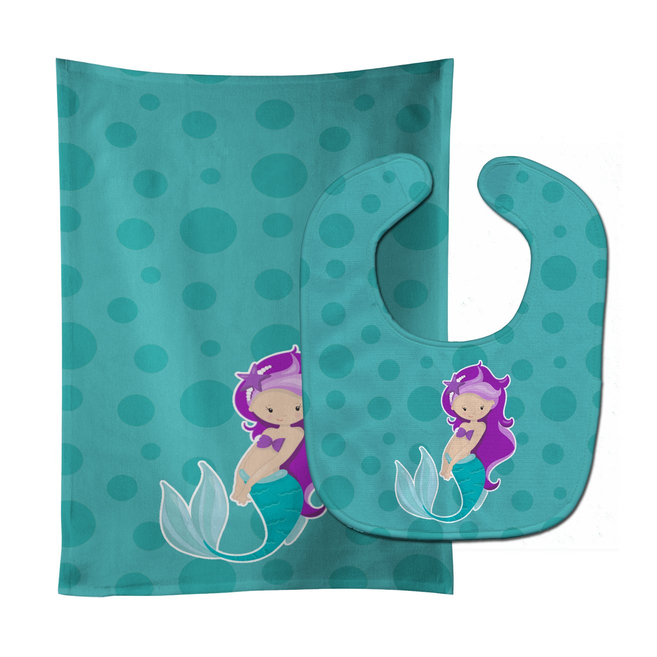Beach Mermaid Purple Hair Baby Bib & Burp Cloth Easy-Clean Baby Bib Baby Feeding Accessory Baby Mealtime Essential