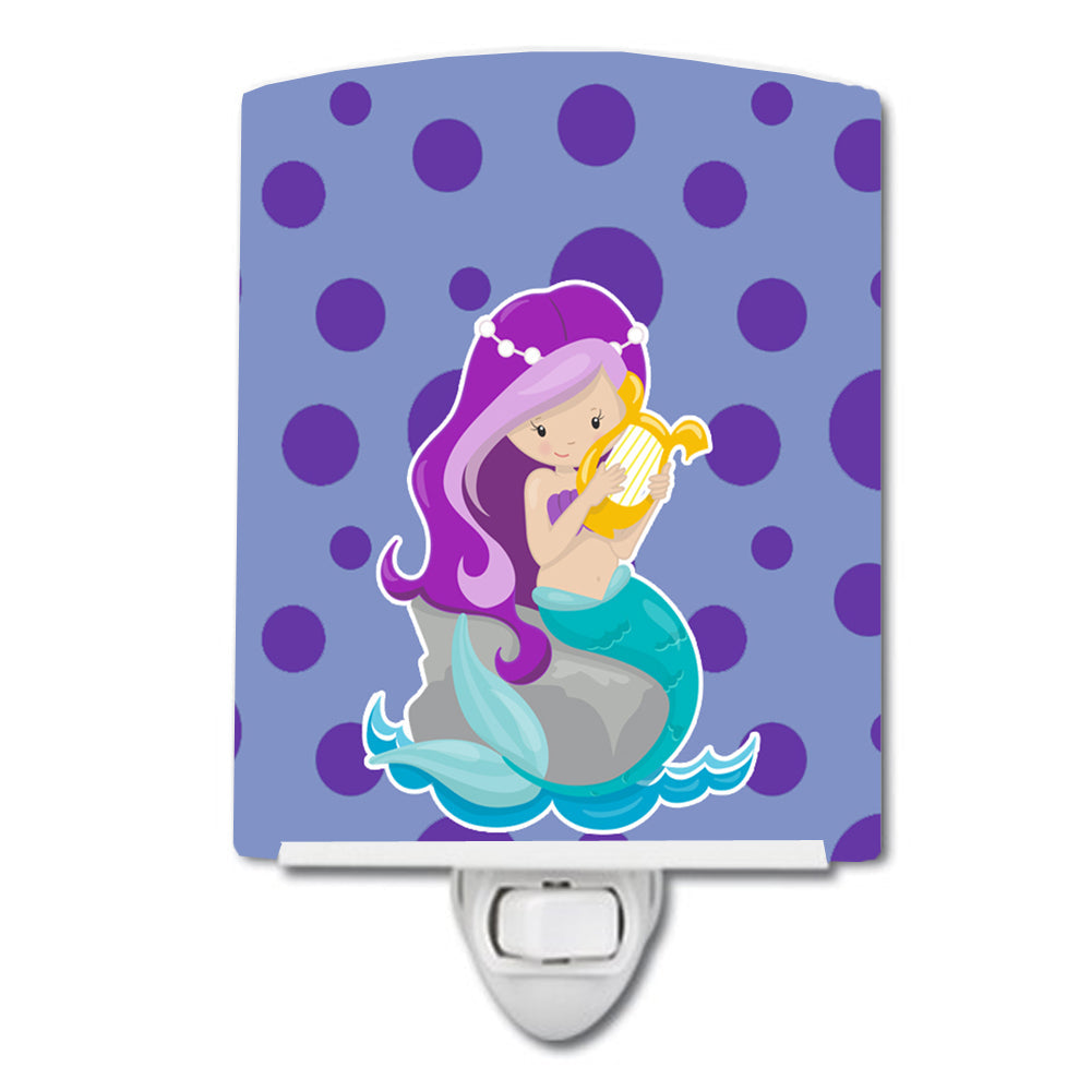 Beach Mermaid Purple Hair Grace Ceramic Night Light Compact, UL-Certified, Ideal for Bedroom, Bathroom, Nursery, Hallway, Kitchen, 6x4x3, Multicolor