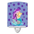 Beach Mermaid Purple Hair Grace Ceramic Night Light Compact, UL-Certified, Ideal for Bedroom, Bathroom, Nursery, Hallway, Kitchen, 6x4x3, Multicolor