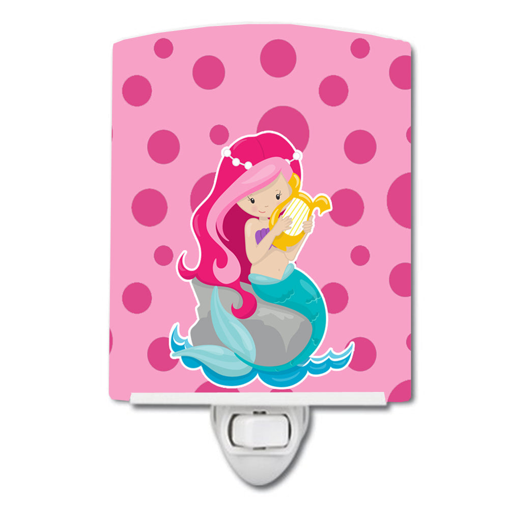 Beach Mermaid Pink Hair Pamela Ceramic Night Light Compact, UL-Certified, Ideal for Bedroom, Bathroom, Nursery, Hallway, Kitchen, 6x4x3, Multicolor