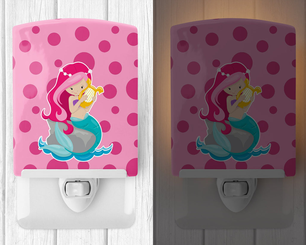 Beach Mermaid Pink Hair Pamela Ceramic Night Light Compact, UL-Certified, Ideal for Bedroom, Bathroom, Nursery, Hallway, Kitchen, 6x4x3, Multicolor