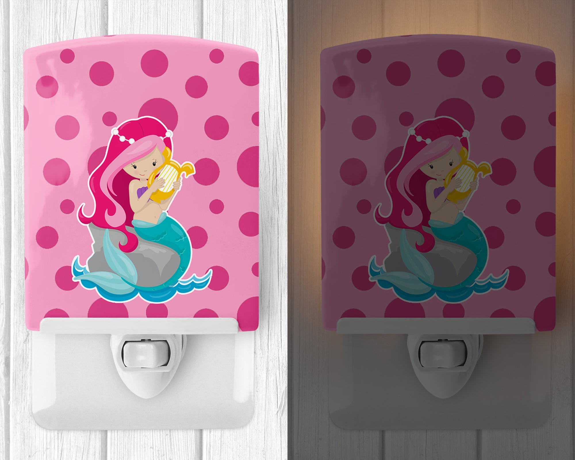 Beach Mermaid Pink Hair Pamela Ceramic Night Light Compact, UL-Certified, Ideal for Bedroom, Bathroom, Nursery, Hallway, Kitchen, 6x4x3, Multicolor