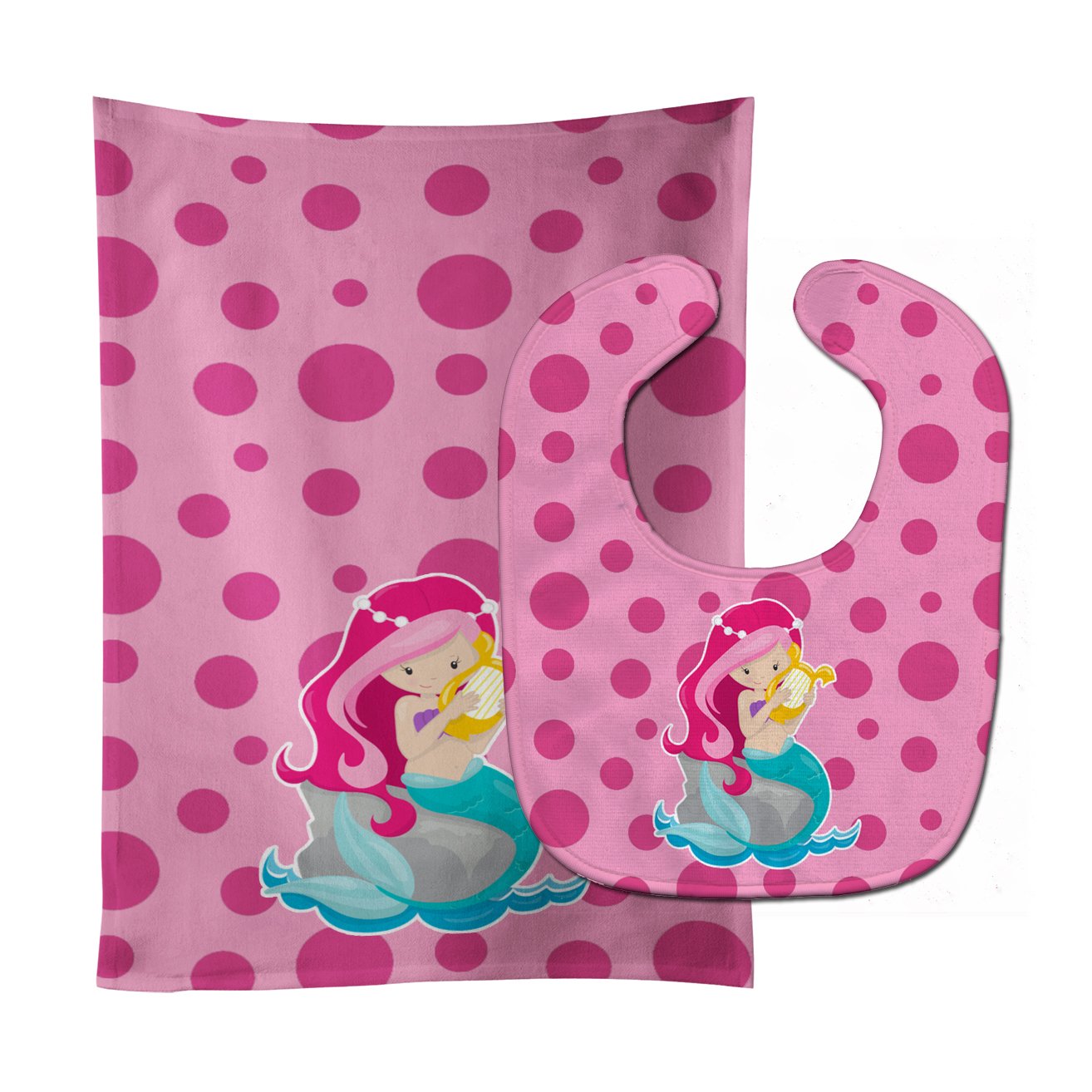 Beach Mermaid Pink Hair Pamela Baby Bib & Burp Cloth Easy-Clean Baby Bib Baby Feeding Accessory Baby Mealtime Essential