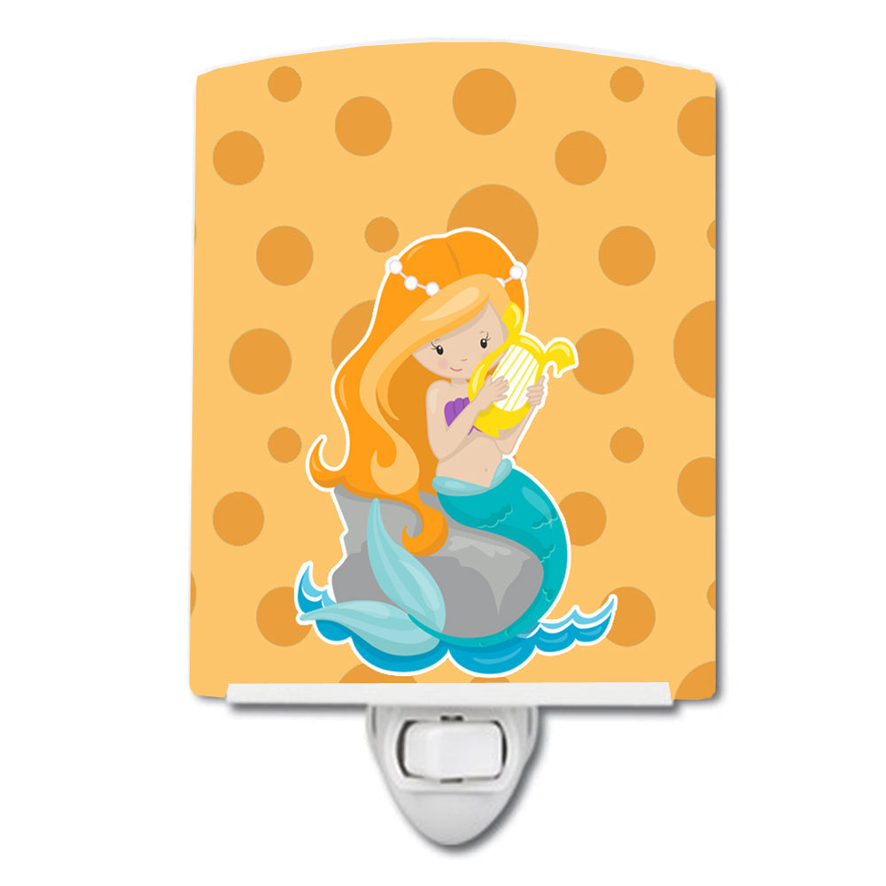 Beach Mermaid Ginger Hair Laurie Ceramic Night Light Compact, UL-Certified, Ideal for Bedroom, Bathroom, Nursery, Hallway, Kitchen, 6x4x3, Multicolor