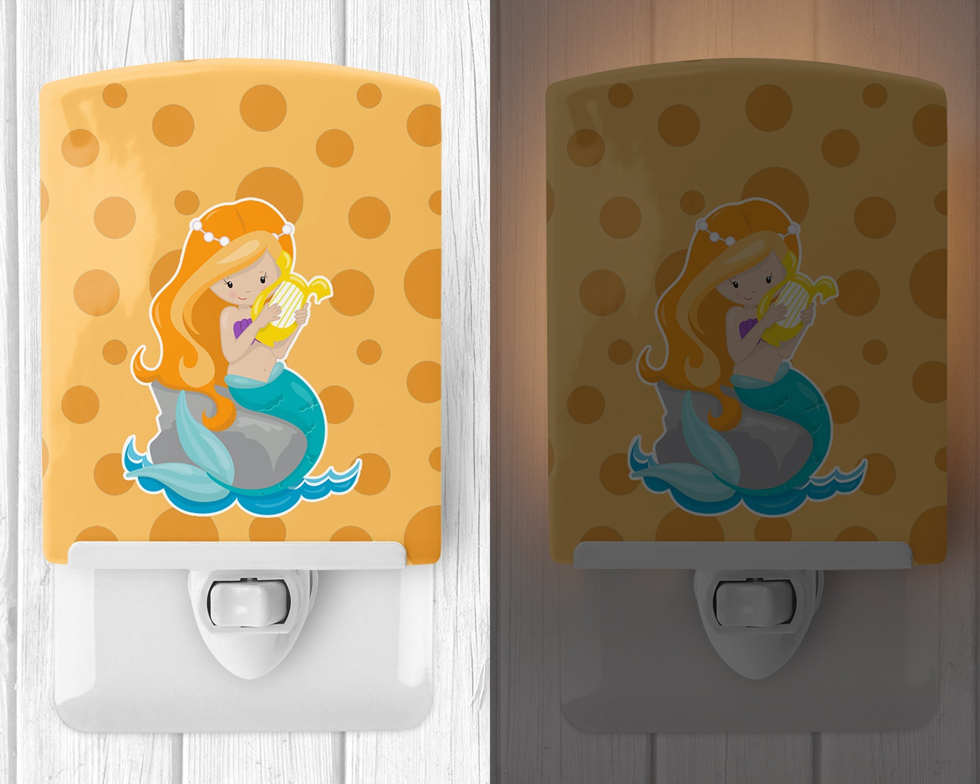 Beach Mermaid Ginger Hair Laurie Ceramic Night Light Compact, UL-Certified, Ideal for Bedroom, Bathroom, Nursery, Hallway, Kitchen, 6x4x3, Multicolor