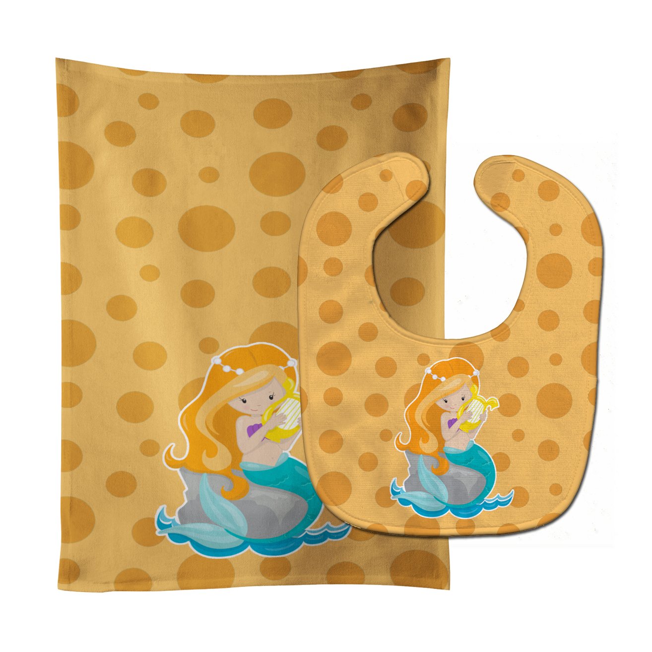 Beach Mermaid Ginger Hair Laurie Baby Bib & Burp Cloth Easy-Clean Baby Bib Baby Feeding Accessory Baby Mealtime Essential