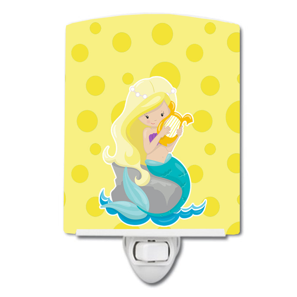 Beach Mermaid Blonde Hair Toni Ceramic Night Light Compact, UL-Certified, Ideal for Bedroom, Bathroom, Nursery, Hallway, Kitchen, 6x4x3, Multicolor