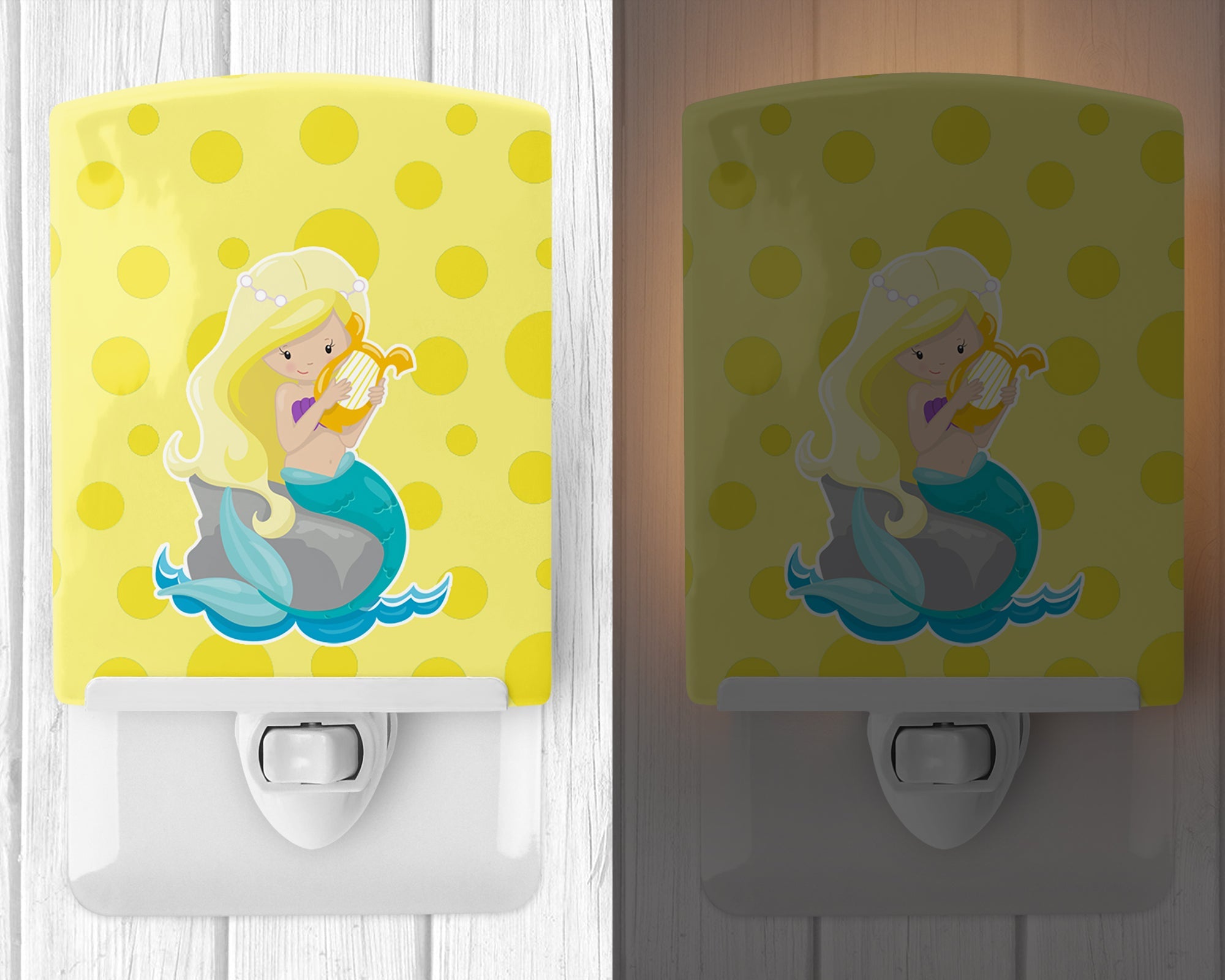 Beach Mermaid Blonde Hair Toni Ceramic Night Light Compact, UL-Certified, Ideal for Bedroom, Bathroom, Nursery, Hallway, Kitchen, 6x4x3, Multicolor