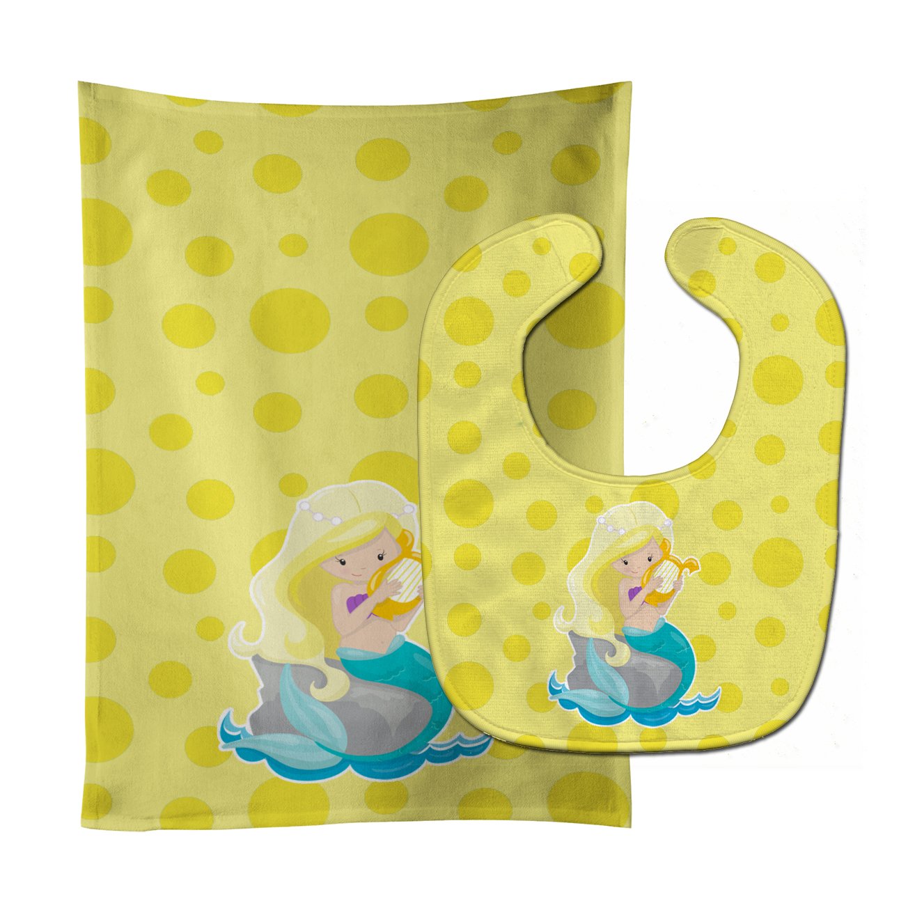 Beach Mermaid Blonde Hair Toni Baby Bib & Burp Cloth Easy-Clean Baby Bib Baby Feeding Accessory Baby Mealtime Essential