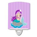 Beach Mermaid Purple Hair #3 Ceramic Night Light Compact, UL-Certified, Ideal for Bedroom, Bathroom, Nursery, Hallway, Kitchen, 6x4x3, Multicolor