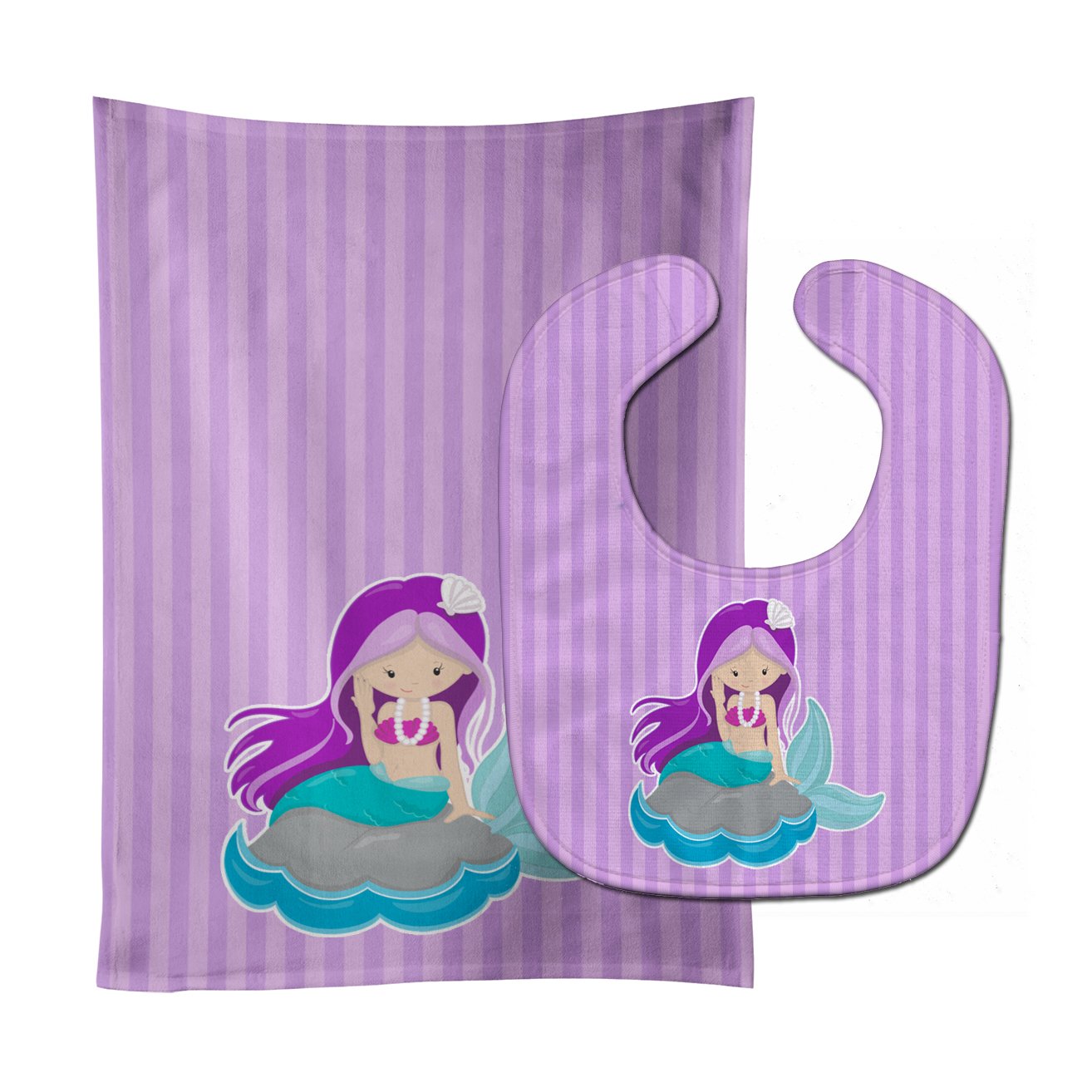 Beach Mermaid Purple Hair #3 Baby Bib & Burp Cloth Easy-Clean Baby Bib Baby Feeding Accessory Baby Mealtime Essential