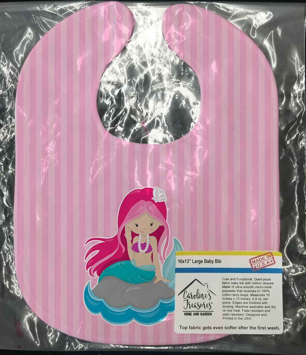 Beach Mermaid Pink Hair #3 Baby Bib Easy-Clean Baby Bib Baby Feeding Accessory Baby Mealtime Essential, 10 x 13, Multicolor