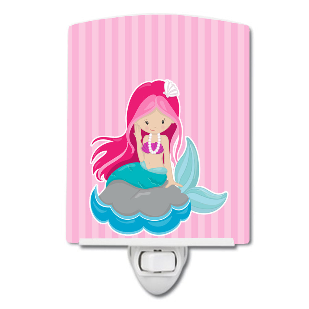 Beach Mermaid Pink Hair #3 Ceramic Night Light Compact, UL-Certified, Ideal for Bedroom, Bathroom, Nursery, Hallway, Kitchen, 6x4x3, Multicolor