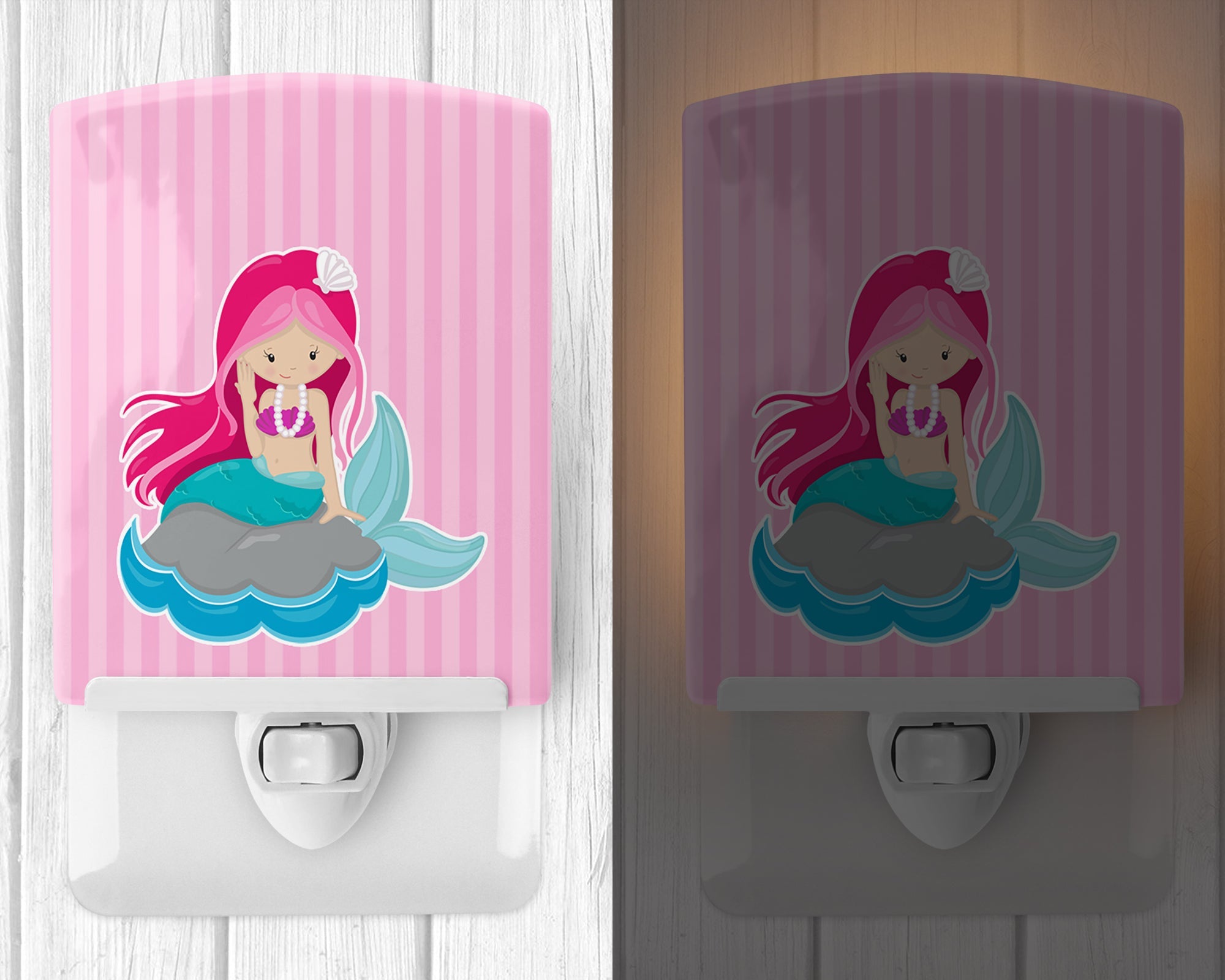Beach Mermaid Pink Hair #3 Ceramic Night Light Compact, UL-Certified, Ideal for Bedroom, Bathroom, Nursery, Hallway, Kitchen, 6x4x3, Multicolor