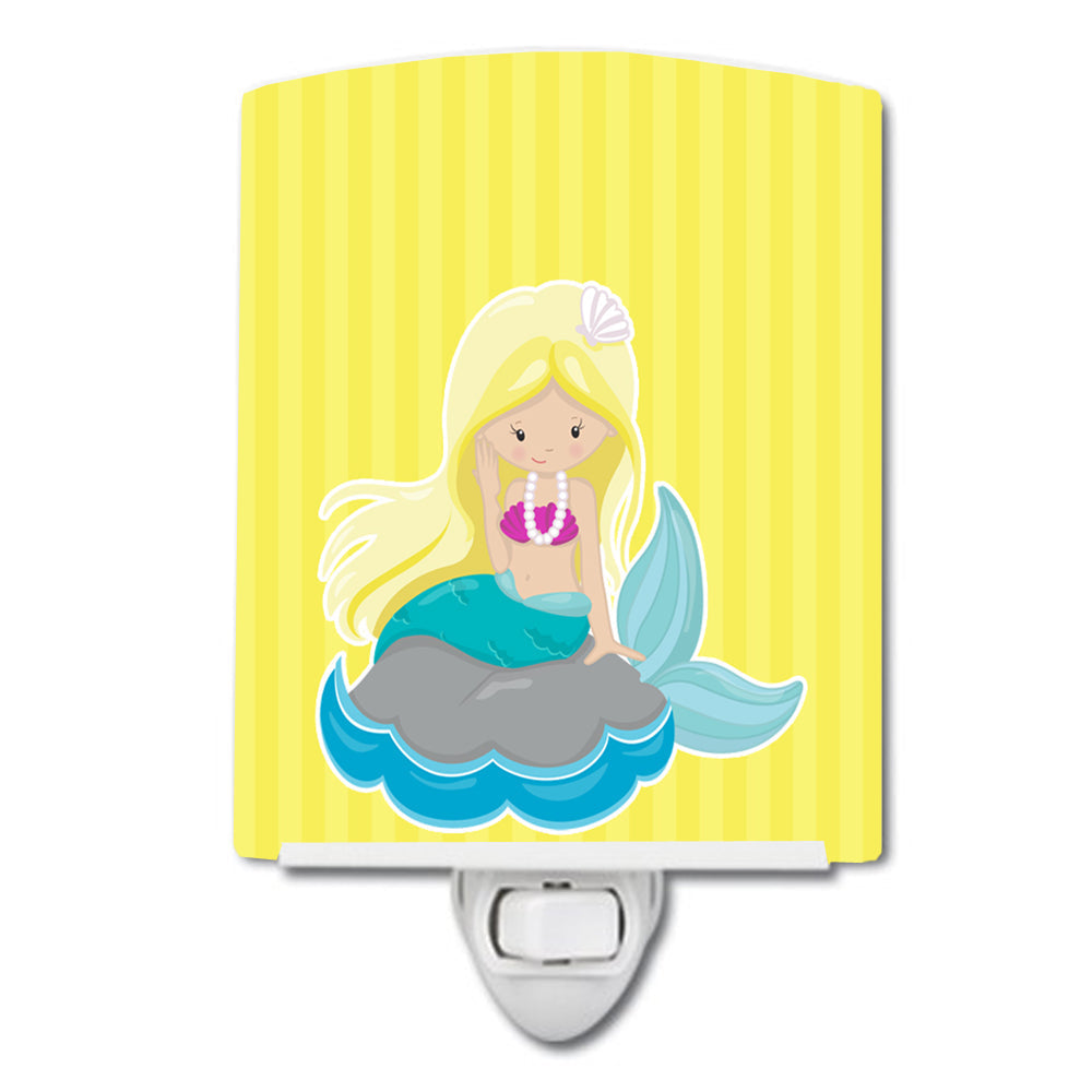 Beach Mermaid Blonde Hair #2 Ceramic Night Light Compact, UL-Certified, Ideal for Bedroom, Bathroom, Nursery, Hallway, Kitchen, 6x4x3, Multicolor