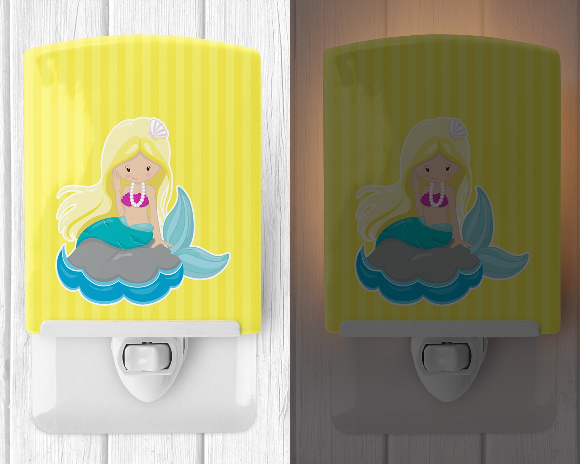 Beach Mermaid Blonde Hair #2 Ceramic Night Light Compact, UL-Certified, Ideal for Bedroom, Bathroom, Nursery, Hallway, Kitchen, 6x4x3, Multicolor