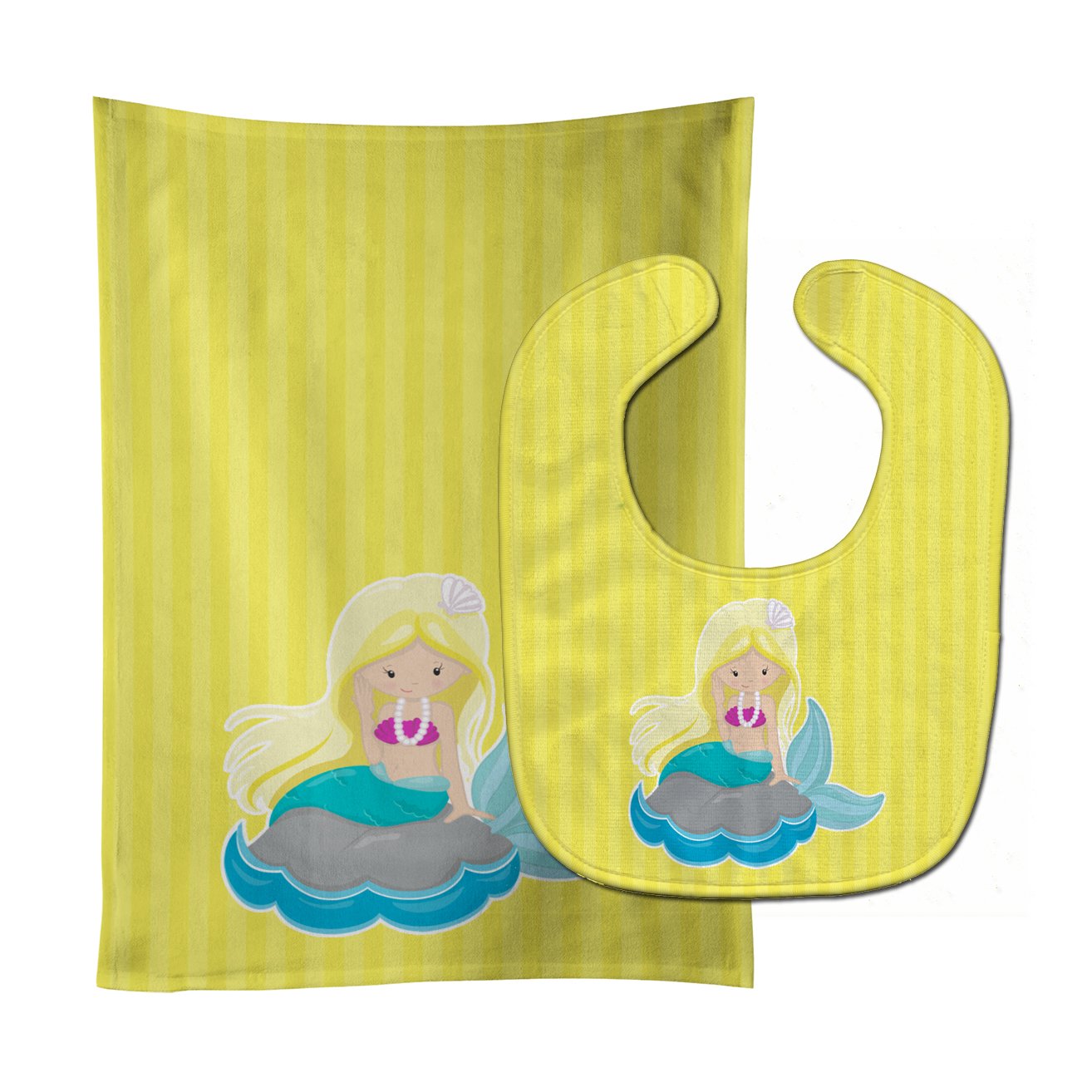 Beach Mermaid Blonde Hair #2 Baby Bib & Burp Cloth Easy-Clean Baby Bib Baby Feeding Accessory Baby Mealtime Essential