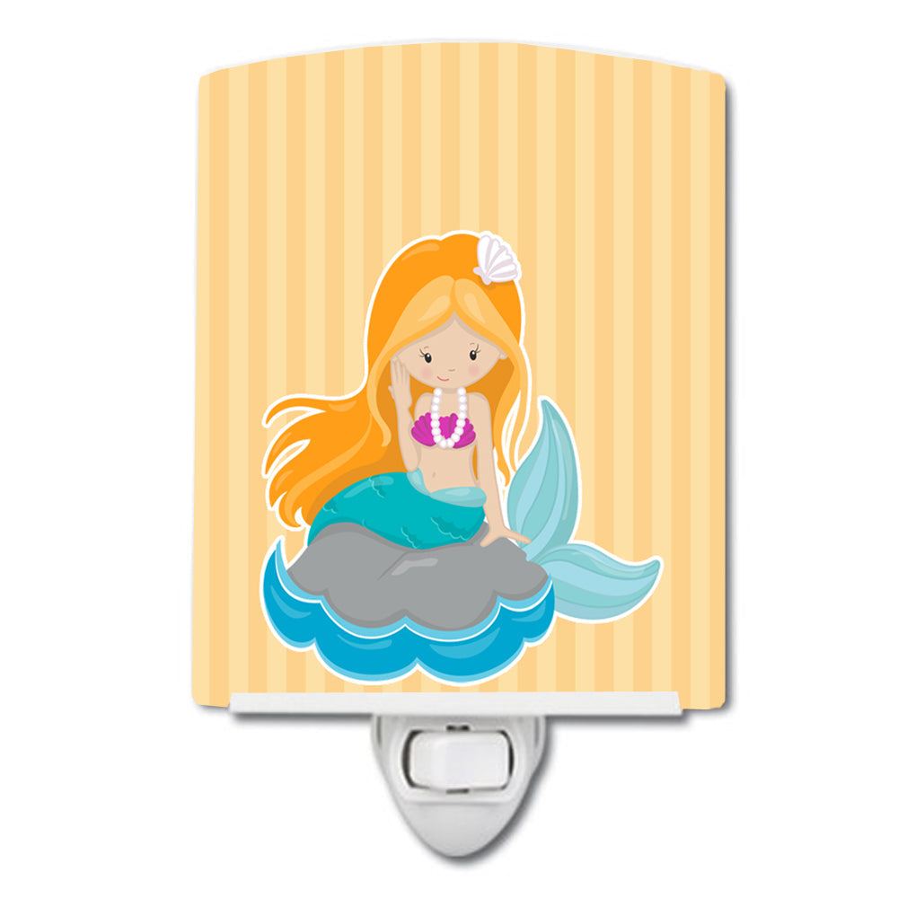 Beach Mermaid Ginger Hair Ceramic Night Light Compact, UL-Certified, Ideal for Bedroom, Bathroom, Nursery, Hallway, Kitchen, 6x4x3, Multicolor