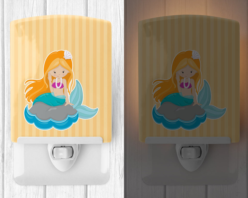 Beach Mermaid Ginger Hair Ceramic Night Light Compact, UL-Certified, Ideal for Bedroom, Bathroom, Nursery, Hallway, Kitchen, 6x4x3, Multicolor