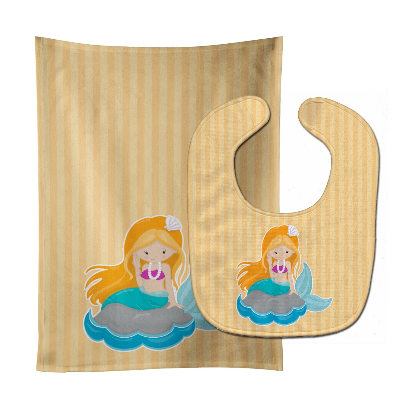 Beach Mermaid Ginger Hair Baby Bib & Burp Cloth Easy-Clean Baby Bib Baby Feeding Accessory Baby Mealtime Essential