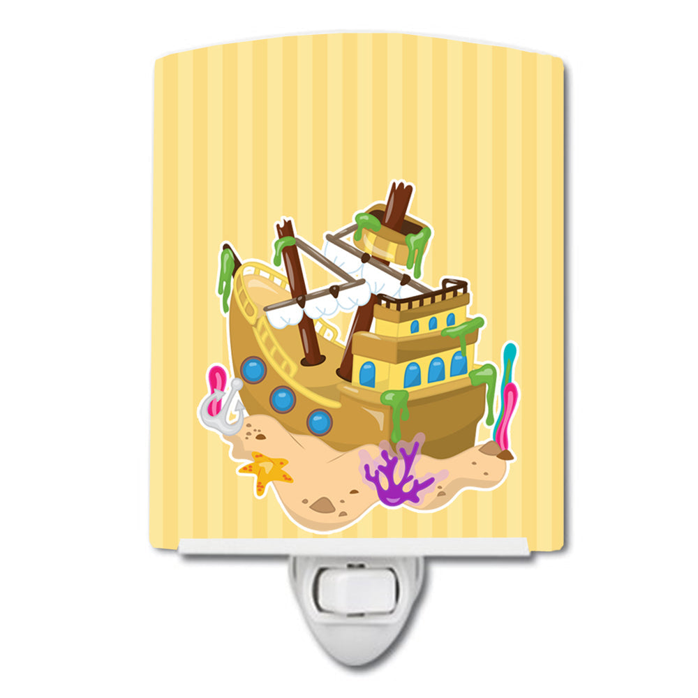 Beach Pirate Ship Ceramic Night Light Compact, UL-Certified, Ideal for Bedroom, Bathroom, Nursery, Hallway, Kitchen, 6x4x3, Multicolor