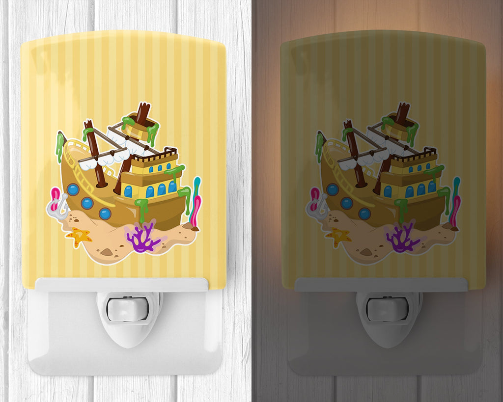 Beach Pirate Ship Ceramic Night Light Compact, UL-Certified, Ideal for Bedroom, Bathroom, Nursery, Hallway, Kitchen, 6x4x3, Multicolor