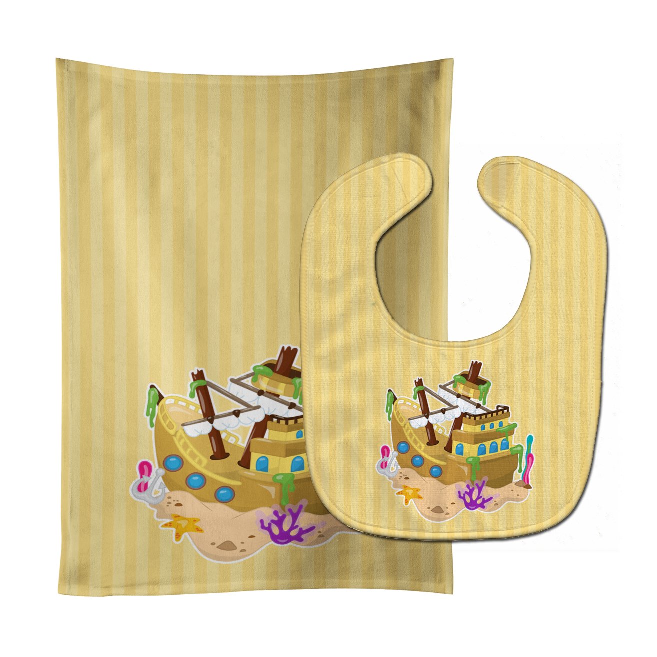 Beach Pirate Ship Baby Bib & Burp Cloth Easy-Clean Baby Bib Baby Feeding Accessory Baby Mealtime Essential
