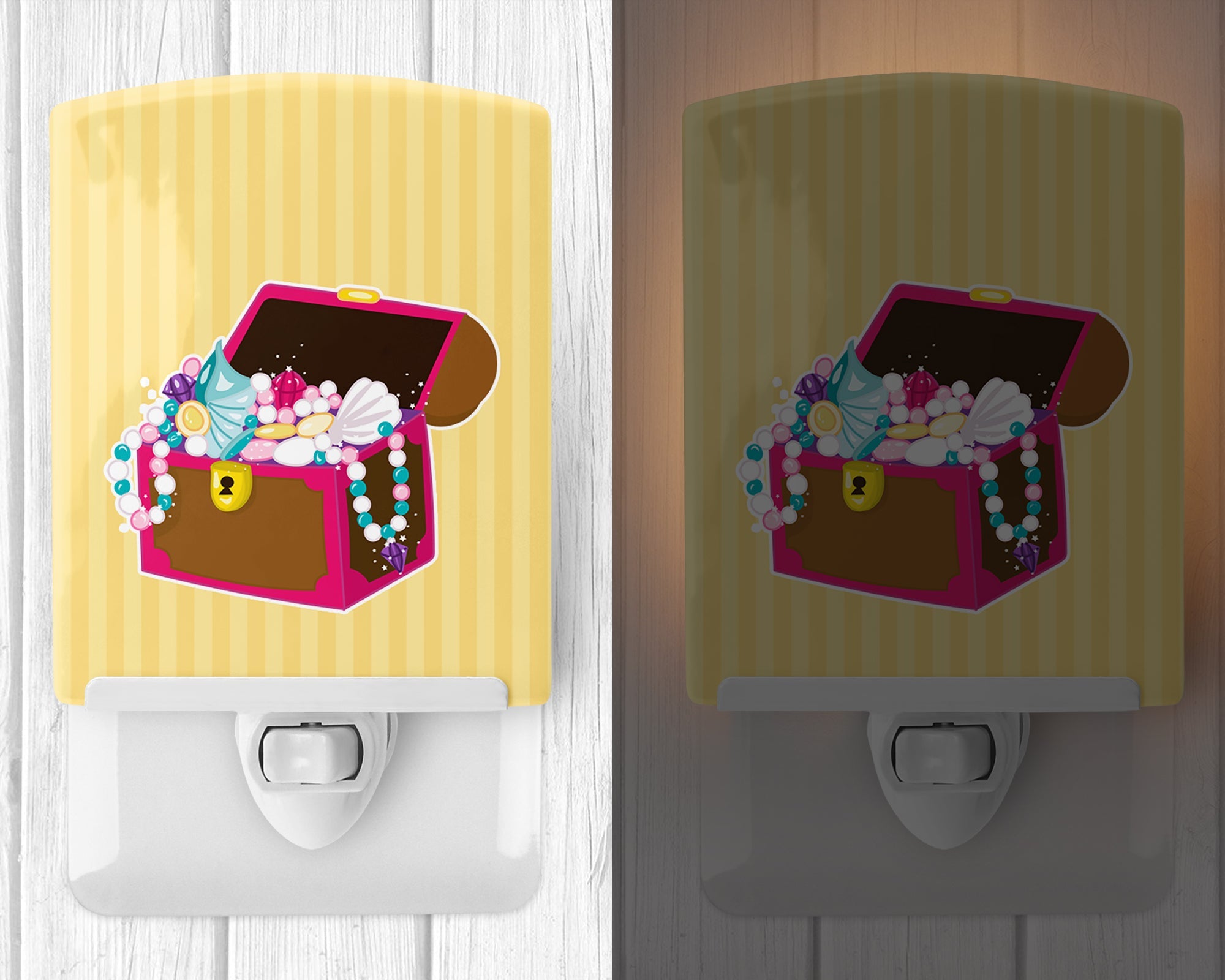 Beach Pirate Chest Ceramic Night Light Compact, UL-Certified, Ideal for Bedroom, Bathroom, Nursery, Hallway, Kitchen, 6x4x3, Multicolor