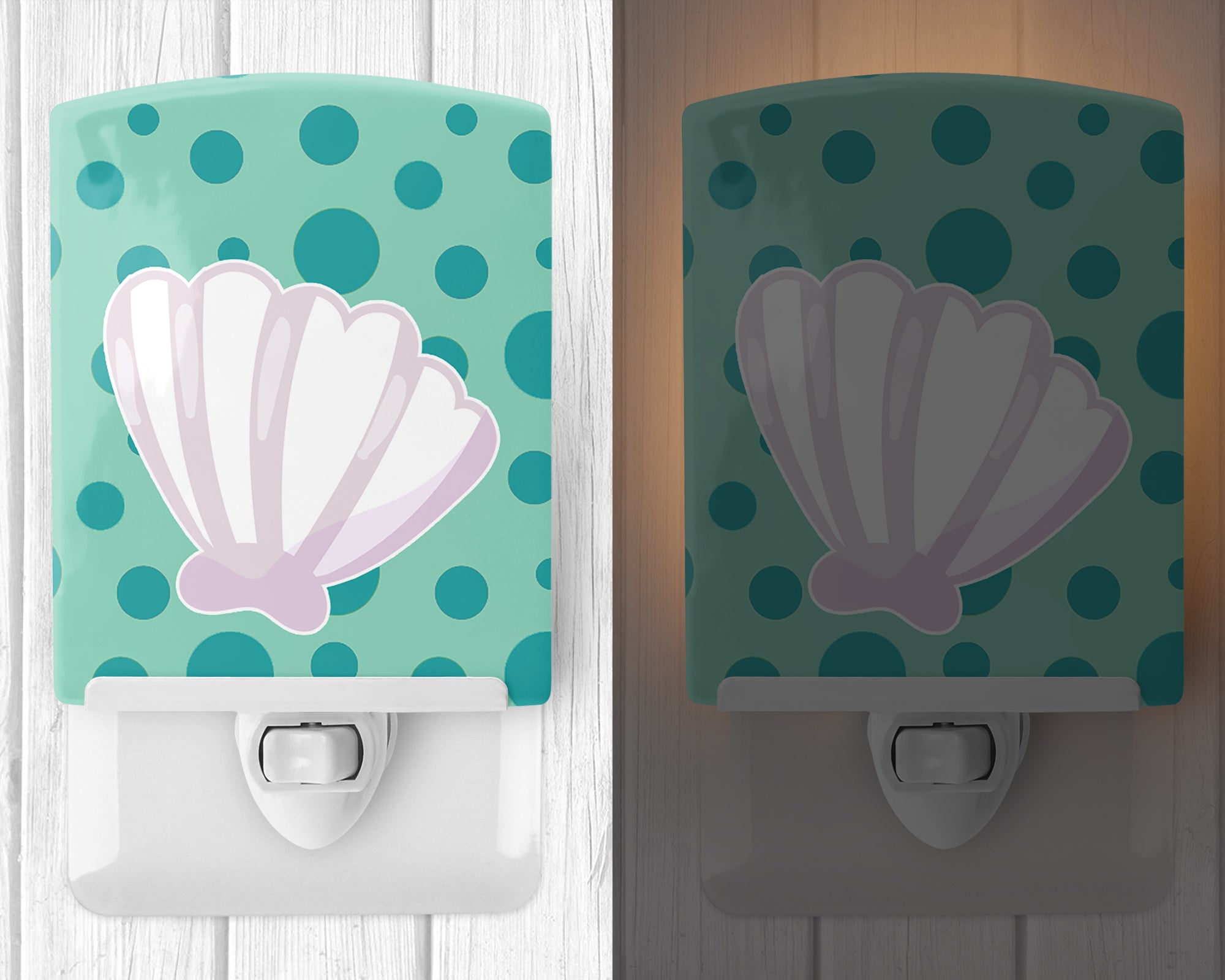 Beach Scallop Shell Ceramic Night Light Compact, UL-Certified, Ideal for Bedroom, Bathroom, Nursery, Hallway, Kitchen, 6x4x3, Multicolor