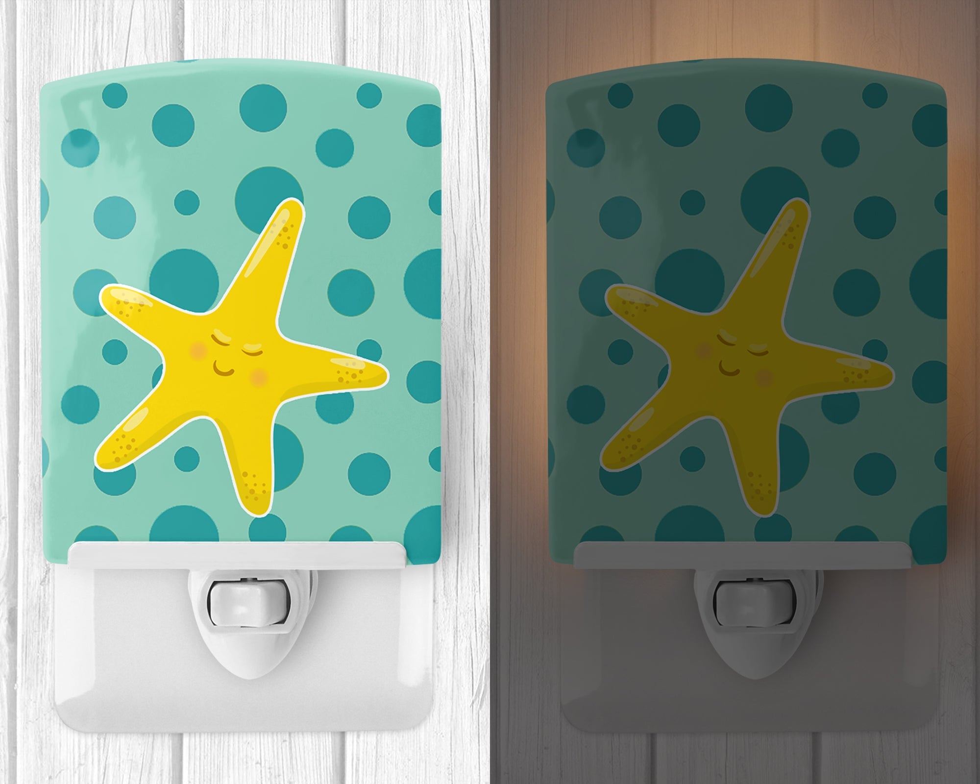 Beach Starfish Ceramic Night Light Compact, UL-Certified, Ideal for Bedroom, Bathroom, Nursery, Hallway, Kitchen, 6x4x3, Multicolor