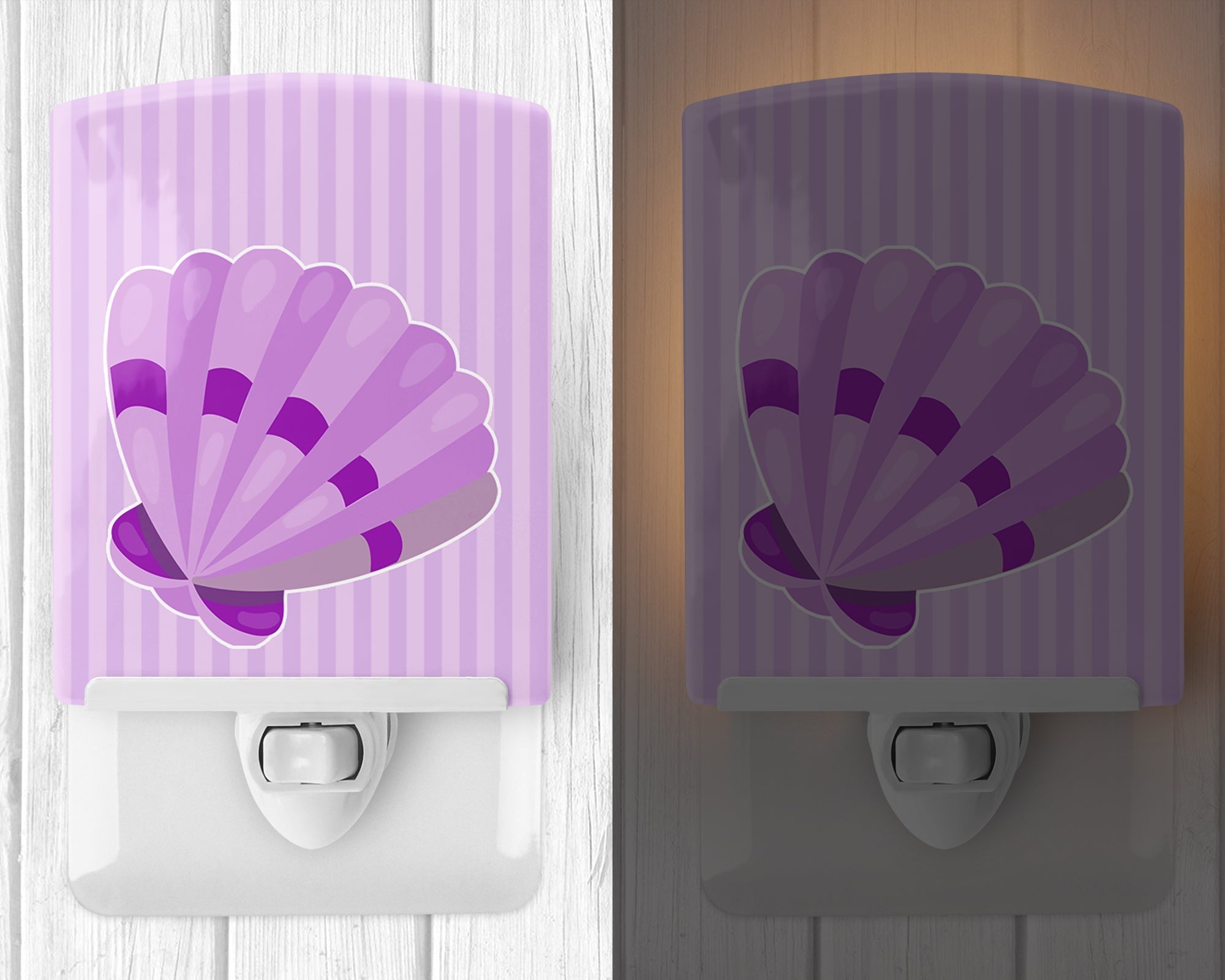 Beach Scallop Shell #2 Ceramic Night Light Compact, UL-Certified, Ideal for Bedroom, Bathroom, Nursery, Hallway, Kitchen, 6x4x3, Multicolor