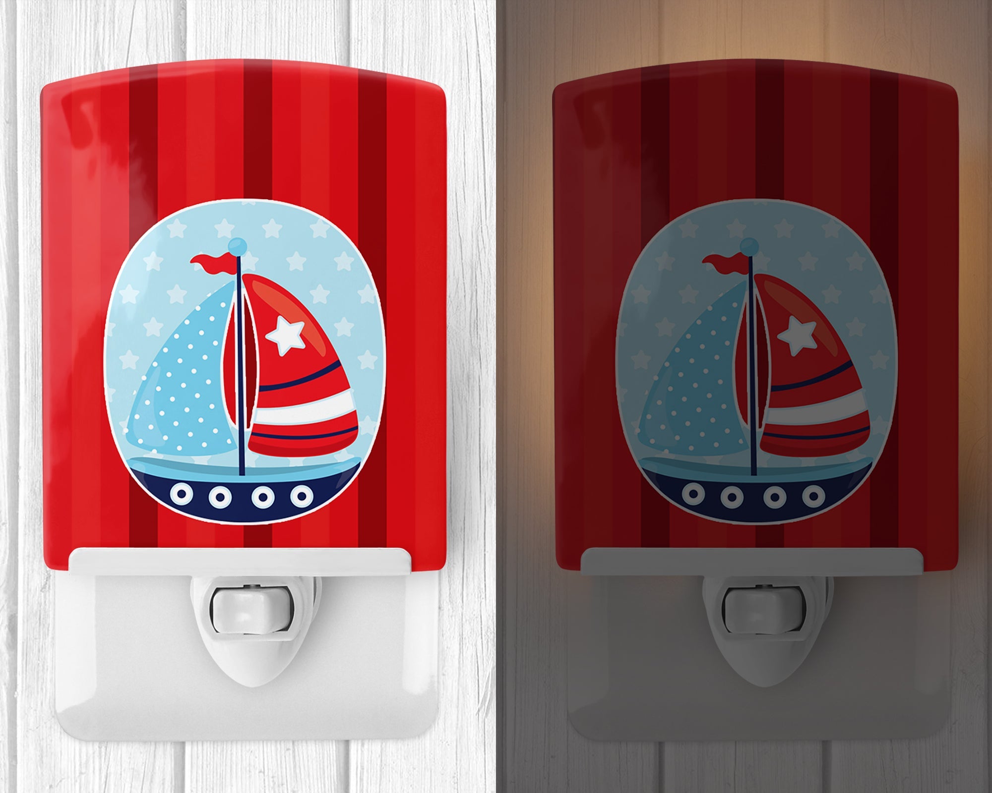 Nautical Sailboat Ceramic Night Light Compact, UL-Certified, Ideal for Bedroom, Bathroom, Nursery, Hallway, Kitchen, 6x4x3, Multicolor