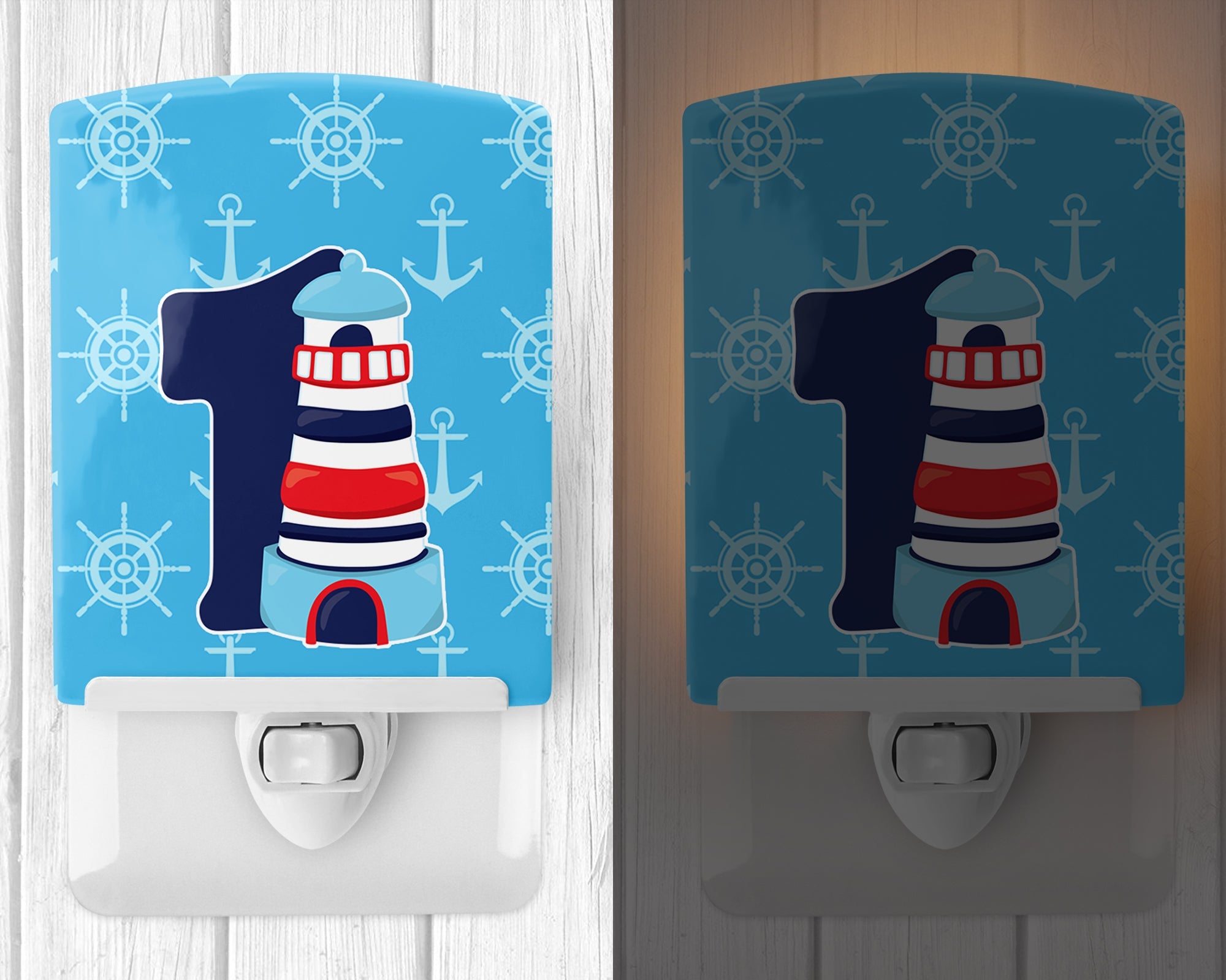 Nautical Month 1 Ceramic Night Light Compact, UL-Certified, Ideal for Bedroom, Bathroom, Nursery, Hallway, Kitchen, 6x4x3, Multicolor