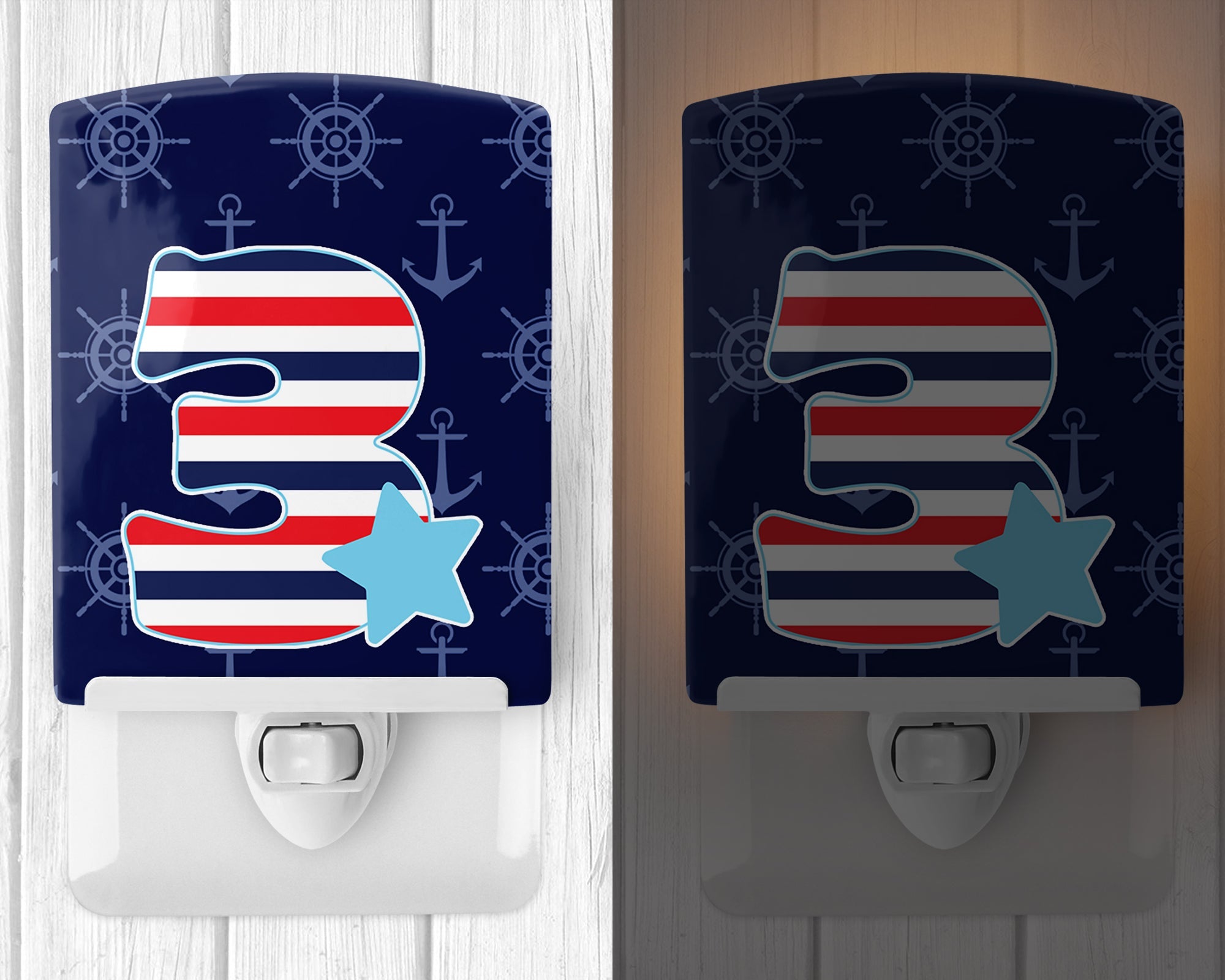 Nautical Month 3 Ceramic Night Light Compact, UL-Certified, Ideal for Bedroom, Bathroom, Nursery, Hallway, Kitchen, 6x4x3, Multicolor