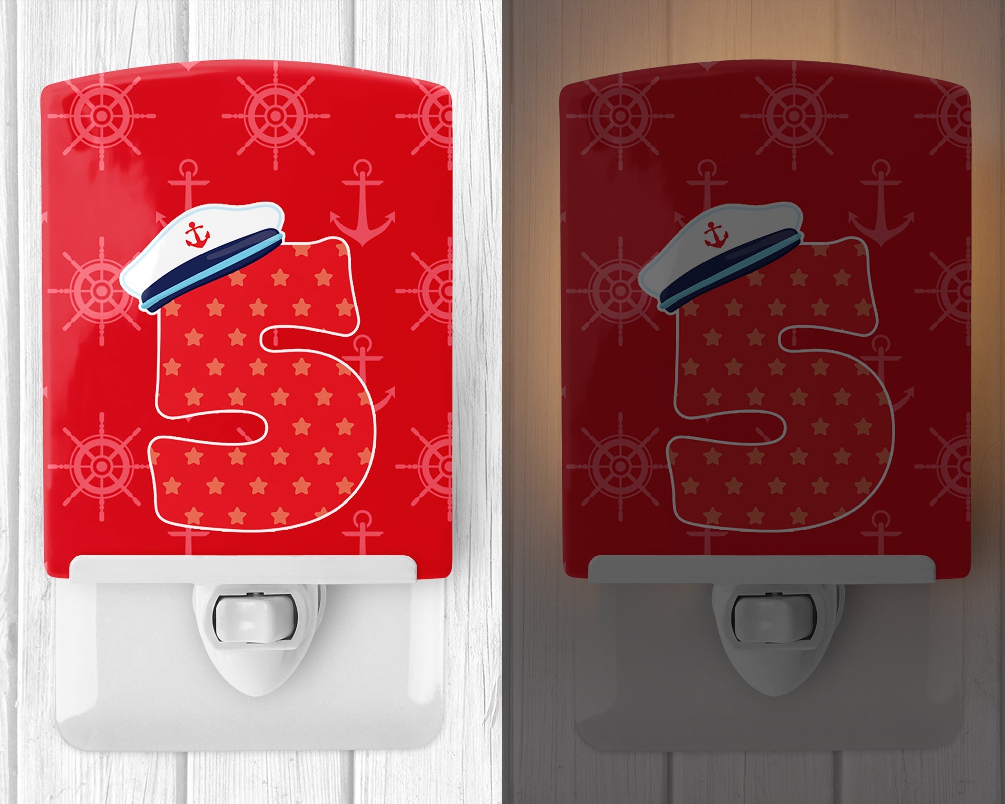 Nautical Month 5 Ceramic Night Light Compact, UL-Certified, Ideal for Bedroom, Bathroom, Nursery, Hallway, Kitchen, 6x4x3, Multicolor