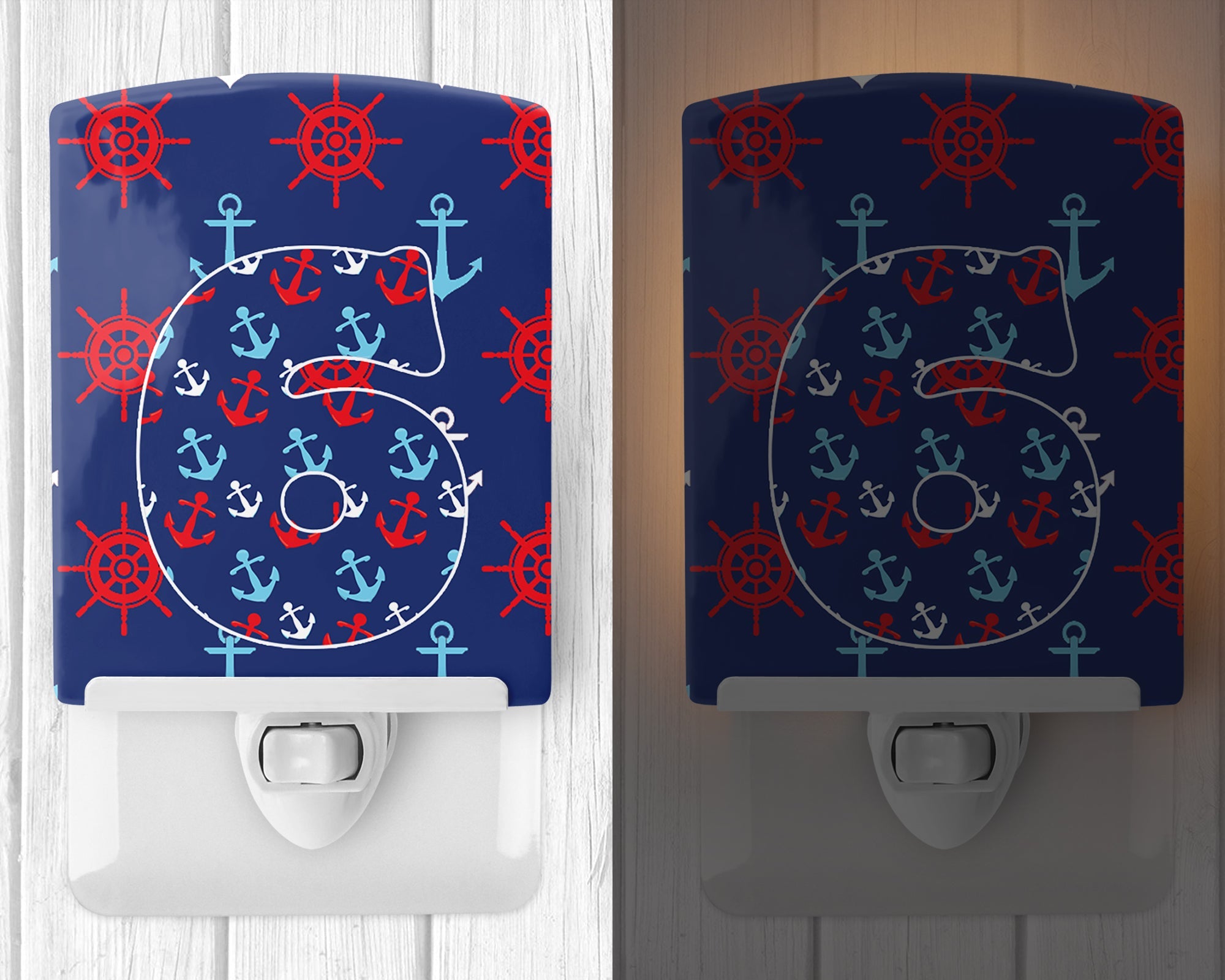 Nautical Month 6 Ceramic Night Light Compact, UL-Certified, Ideal for Bedroom, Bathroom, Nursery, Hallway, Kitchen, 6x4x3, Multicolor