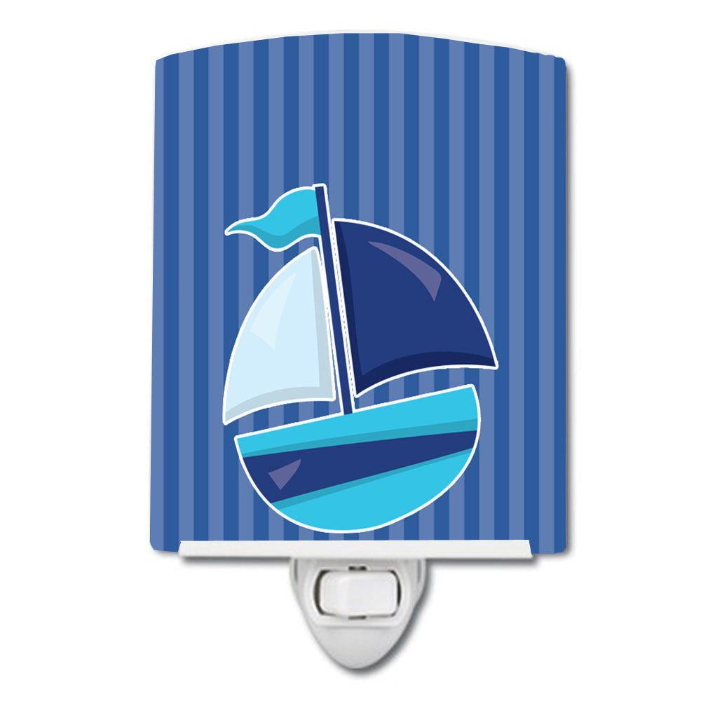 Nautical Sailboat #2 Ceramic Night Light Compact, UL-Certified, Ideal for Bedroom, Bathroom, Nursery, Hallway, Kitchen, 6x4x3, Multicolor