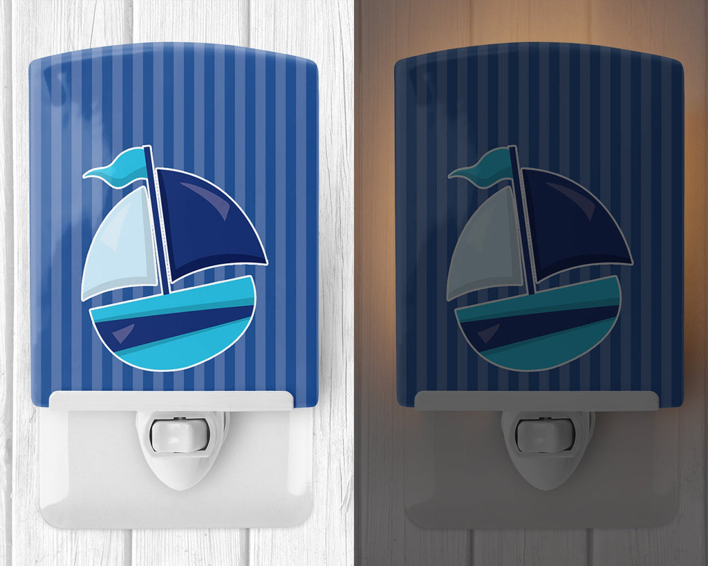 Nautical Sailboat #2 Ceramic Night Light Compact, UL-Certified, Ideal for Bedroom, Bathroom, Nursery, Hallway, Kitchen, 6x4x3, Multicolor