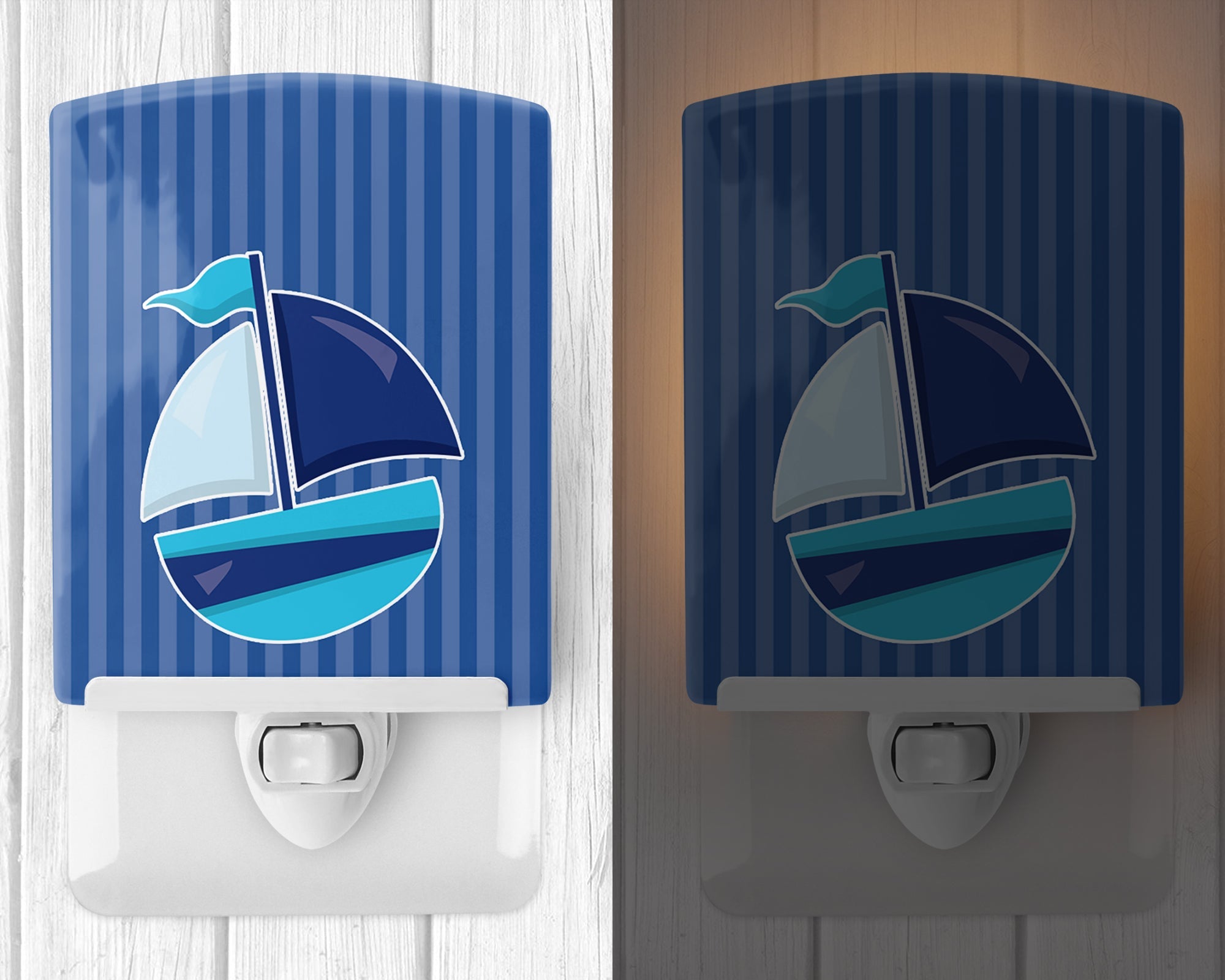 Nautical Sailboat #2 Ceramic Night Light Compact, UL-Certified, Ideal for Bedroom, Bathroom, Nursery, Hallway, Kitchen, 6x4x3, Multicolor