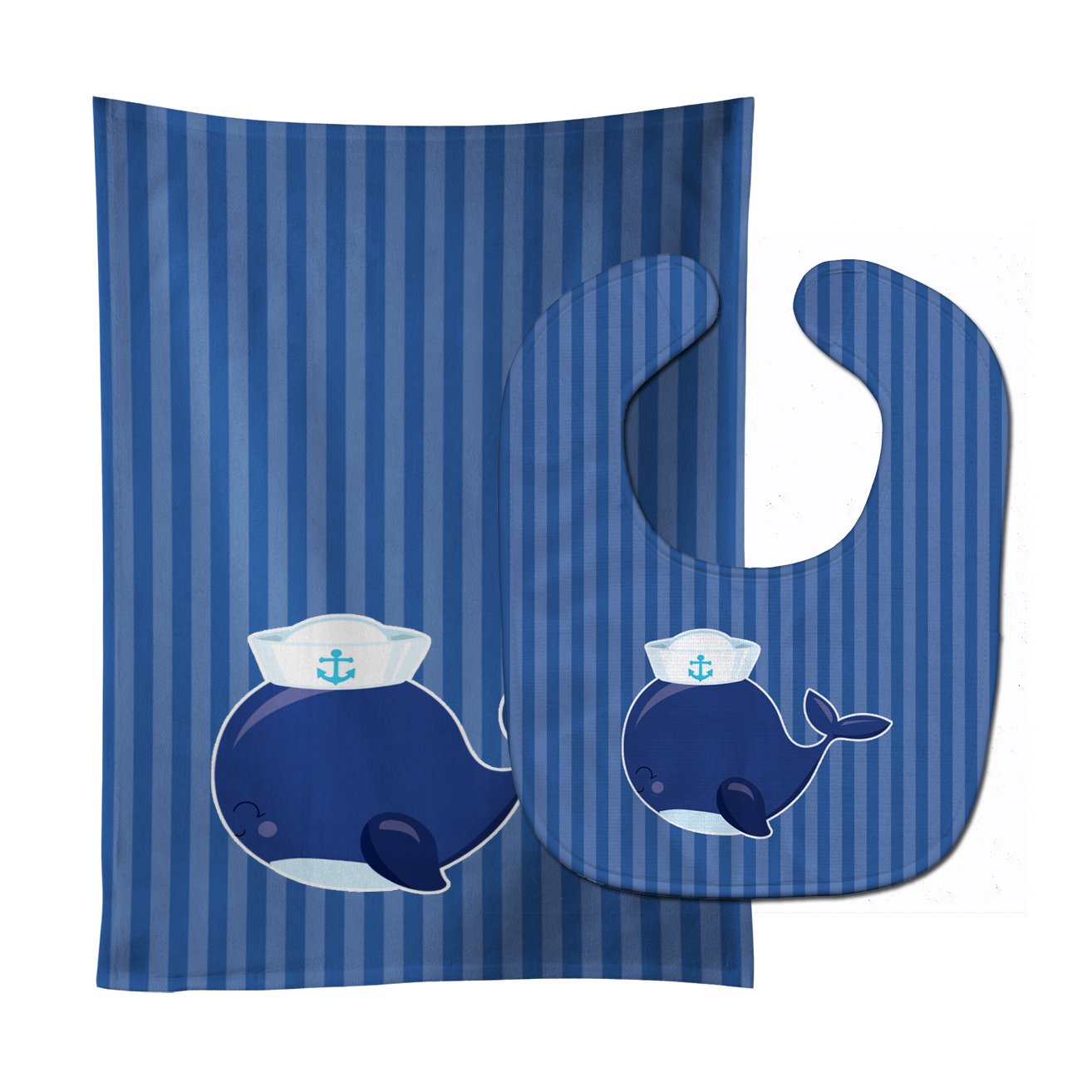 Nautical Whale Blue Baby Bib & Burp Cloth Easy-Clean Baby Bib Baby Feeding Accessory Baby Mealtime Essential