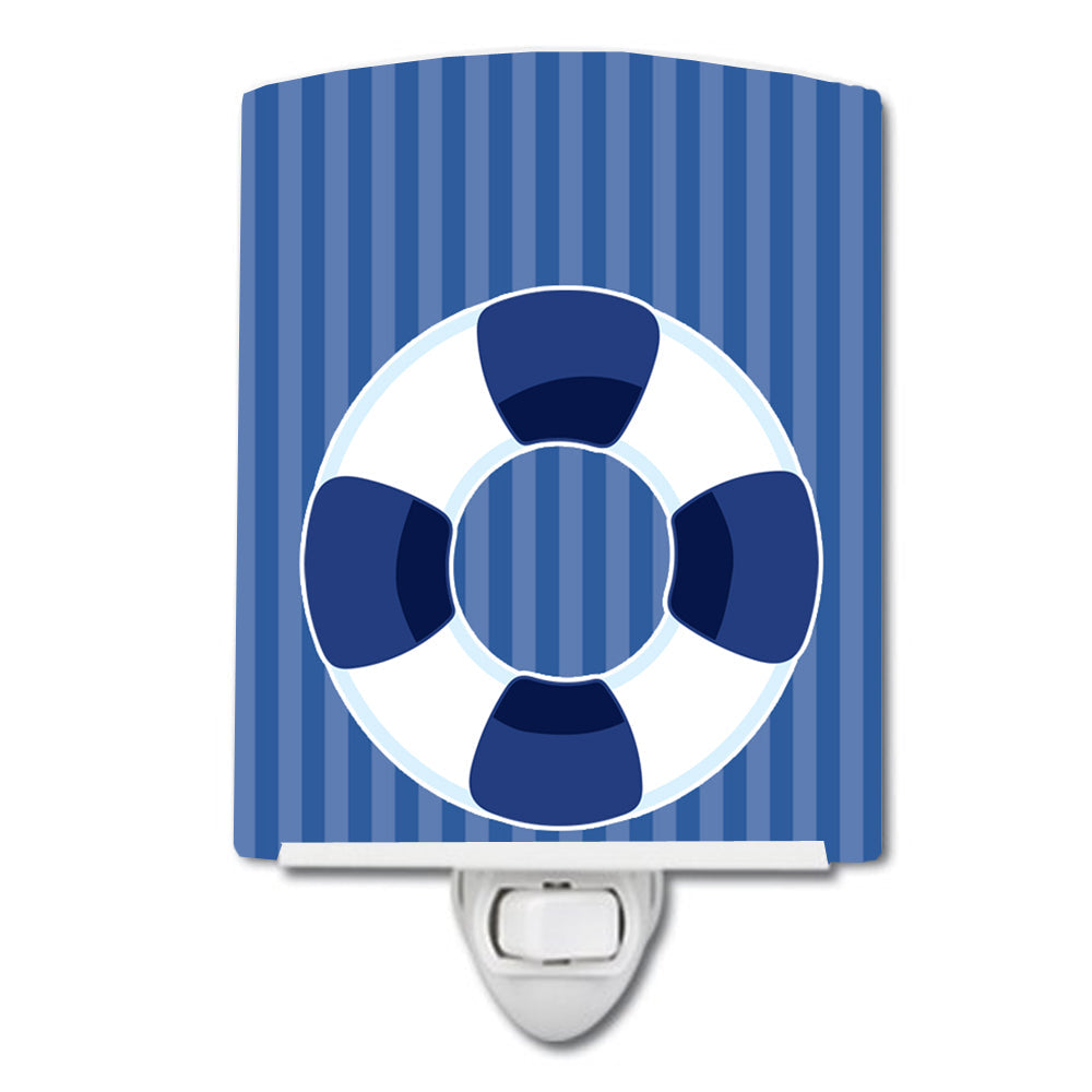 Nautical Life Preserver #2 Ceramic Night Light Compact, UL-Certified, Ideal for Bedroom, Bathroom, Nursery, Hallway, Kitchen, 6x4x3, Multicolor