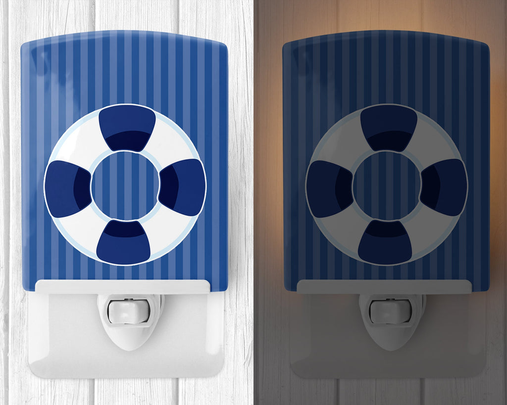 Nautical Life Preserver #2 Ceramic Night Light Compact, UL-Certified, Ideal for Bedroom, Bathroom, Nursery, Hallway, Kitchen, 6x4x3, Multicolor