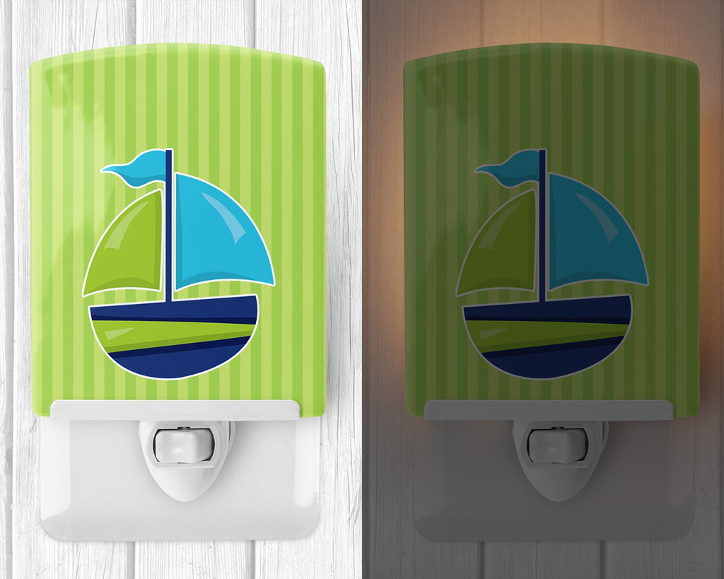 Nautical Sailboat #3 Ceramic Night Light Compact, UL-Certified, Ideal for Bedroom, Bathroom, Nursery, Hallway, Kitchen, 6x4x3, Multicolor