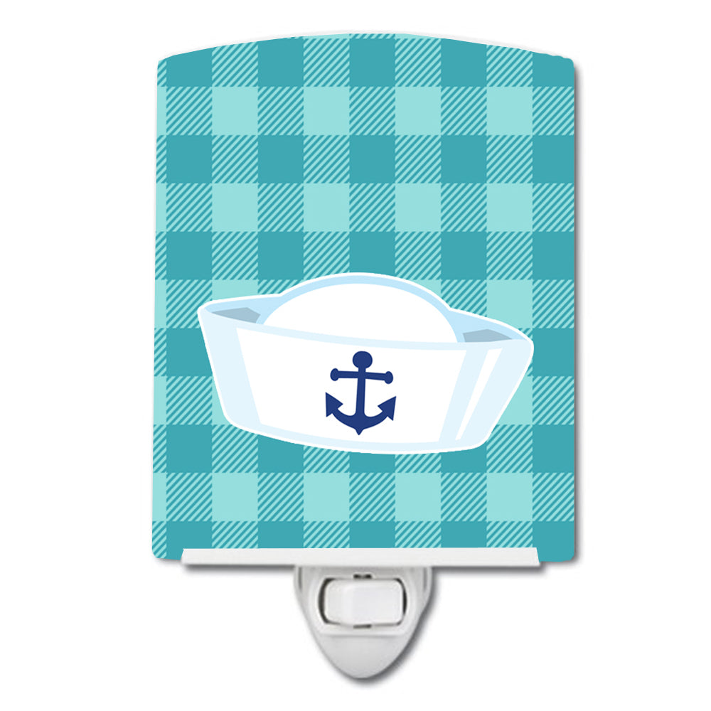 Nautical Navy Hat Ceramic Night Light Compact, UL-Certified, Ideal for Bedroom, Bathroom, Nursery, Hallway, Kitchen, 6x4x3, Multicolor