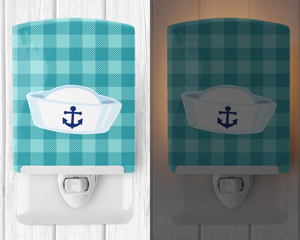 Nautical Navy Hat Ceramic Night Light Compact, UL-Certified, Ideal for Bedroom, Bathroom, Nursery, Hallway, Kitchen, 6x4x3, Multicolor