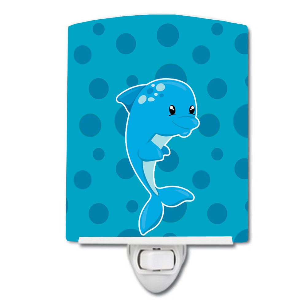 Nautical Dolphin Ceaser Ceramic Night Light Compact, UL-Certified, Ideal for Bedroom, Bathroom, Nursery, Hallway, Kitchen, 6x4x3, Multicolor