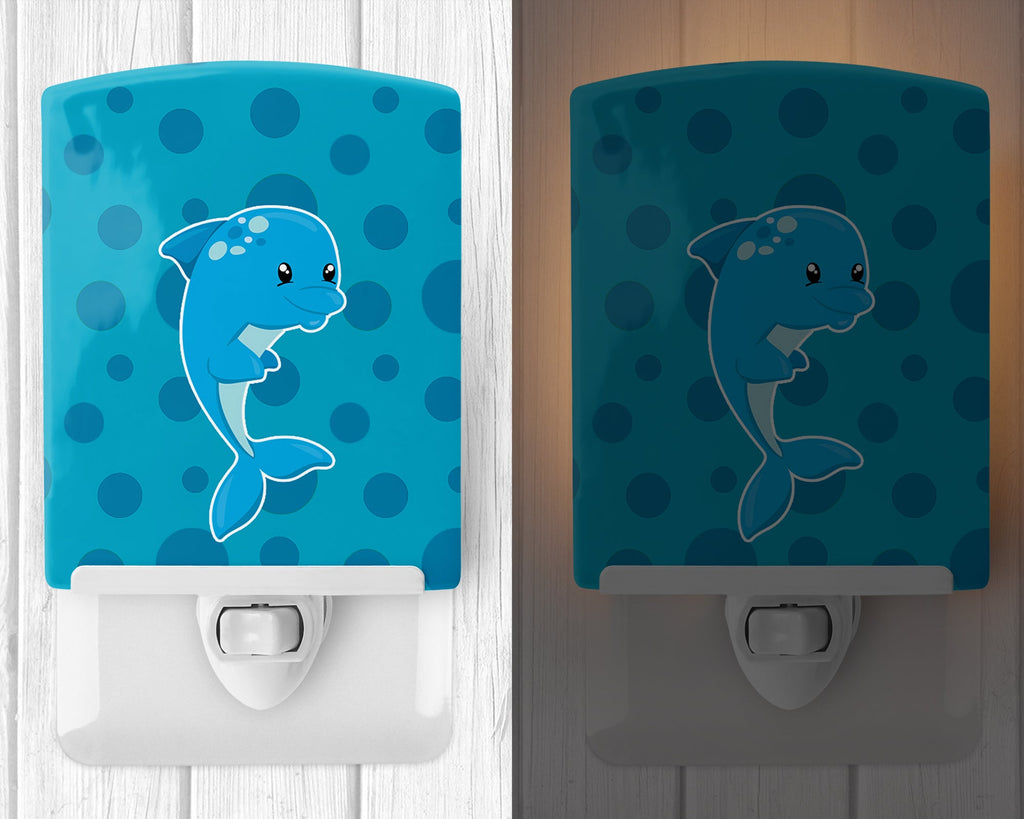 Nautical Dolphin Ceaser Ceramic Night Light Compact, UL-Certified, Ideal for Bedroom, Bathroom, Nursery, Hallway, Kitchen, 6x4x3, Multicolor